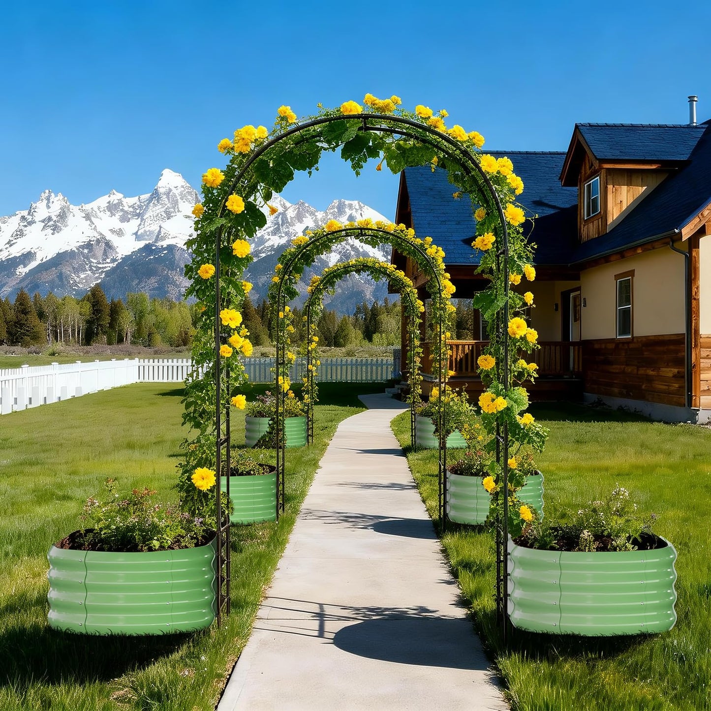DoCred Raised Garden Bed with 87in Tall Arch Trellis for Climbing Plants, Galvanized Planter Garden Box Outdoor for Gardening, Climbing Vegetables, Flower