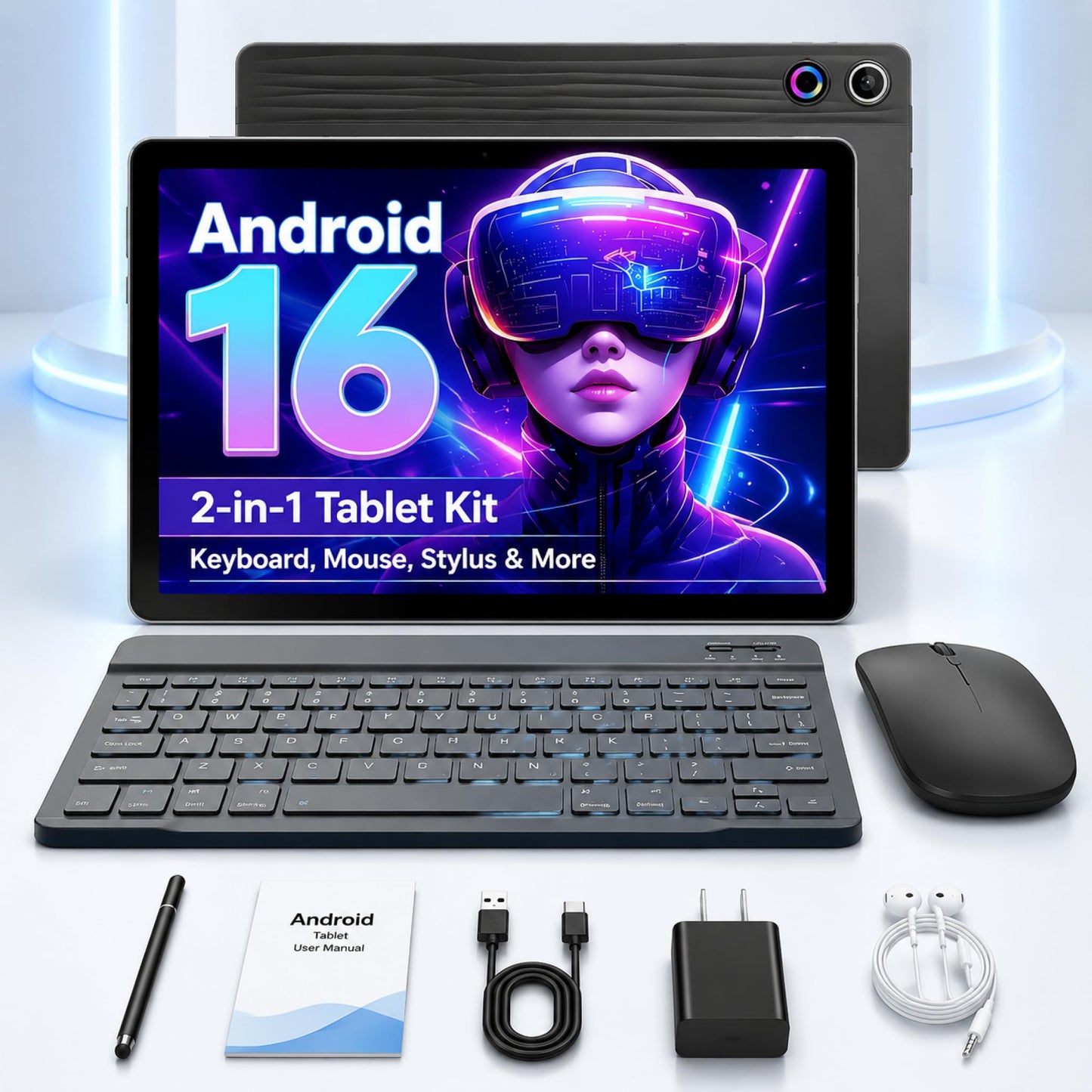 Jeazans Latest 2026 Upgraded Android 16 Tablet 10.1 Inch with IPS HD Touch Screen, Dual Camera, 64GB Storage 1TB Expansion