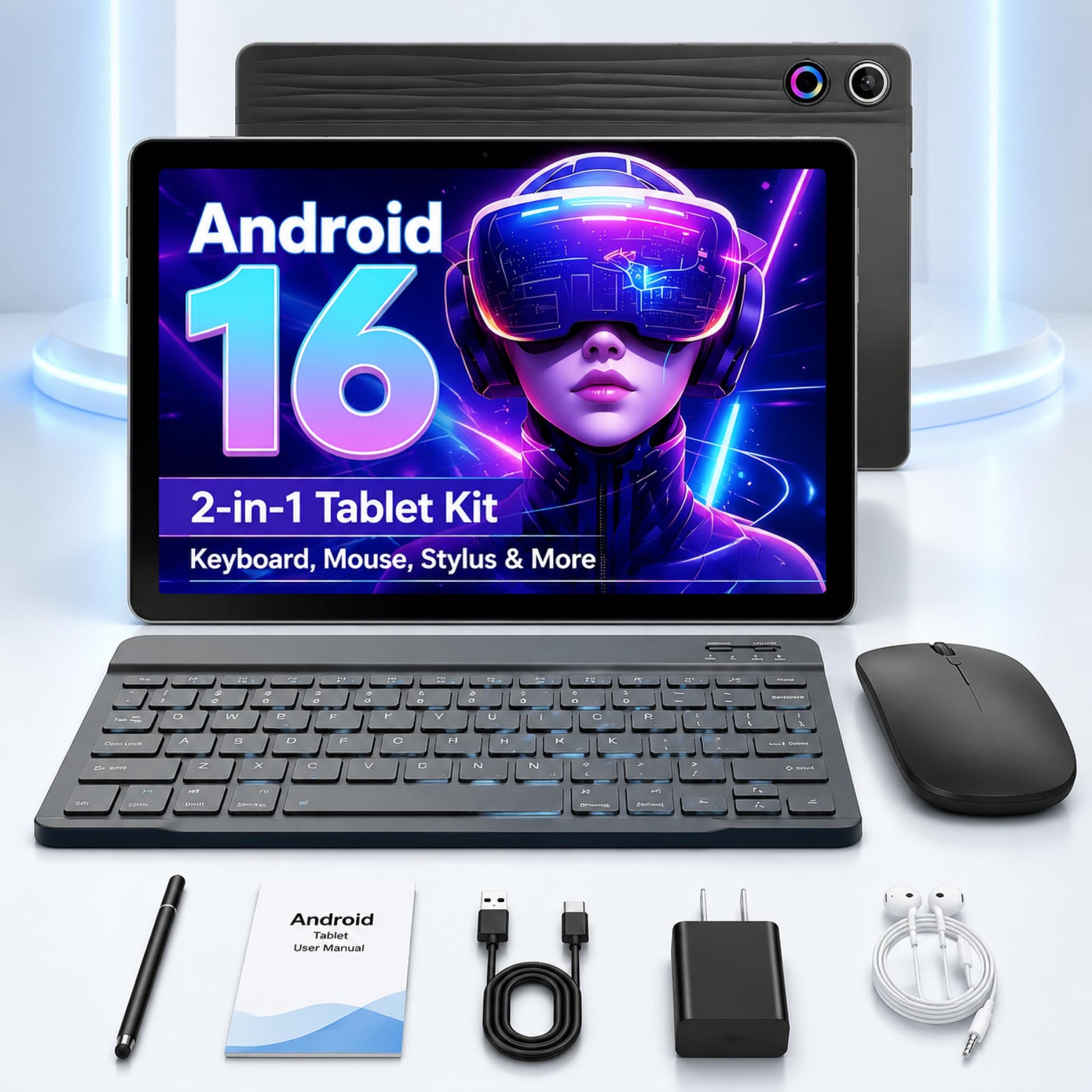 Jeazans Latest 2026 Upgraded Android 16 Tablet 10.1 Inch with IPS HD Touch Screen, Dual Camera, 64GB Storage 1TB Expansion