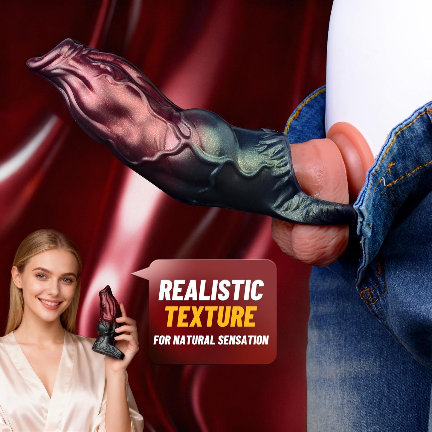 Monster Dog Penis Sleeve, 7.09 Inch Realistic Liquid Platinum Silicone Extender, Thick Textured Cock Sleeve with Ball Ring for Men & Couples, Enhances Stamina & Longer-Lasting Pleasure