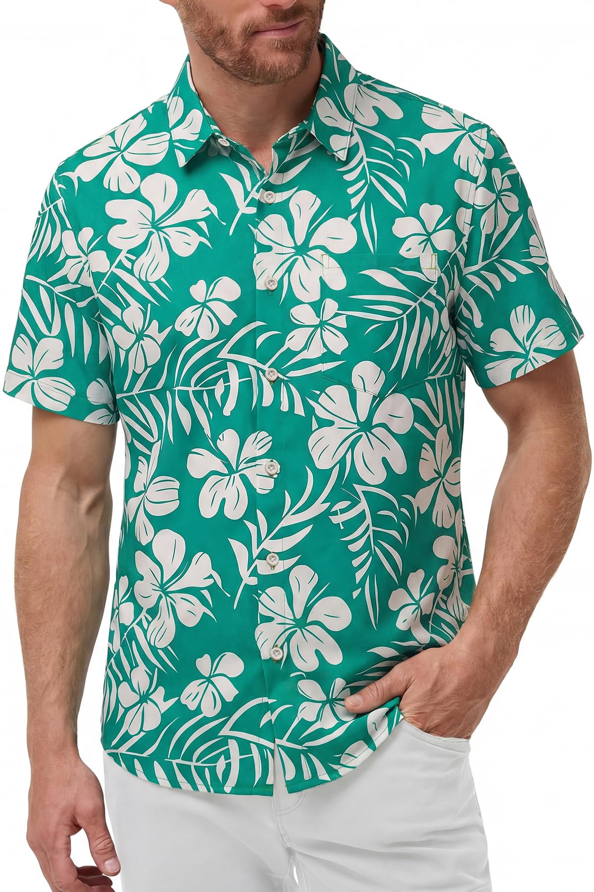 KYKU Mens Hawaiian Shirts Short Sleeve Button Down Summer Vacation Beach Shirts, Pleated Back, with Pocket