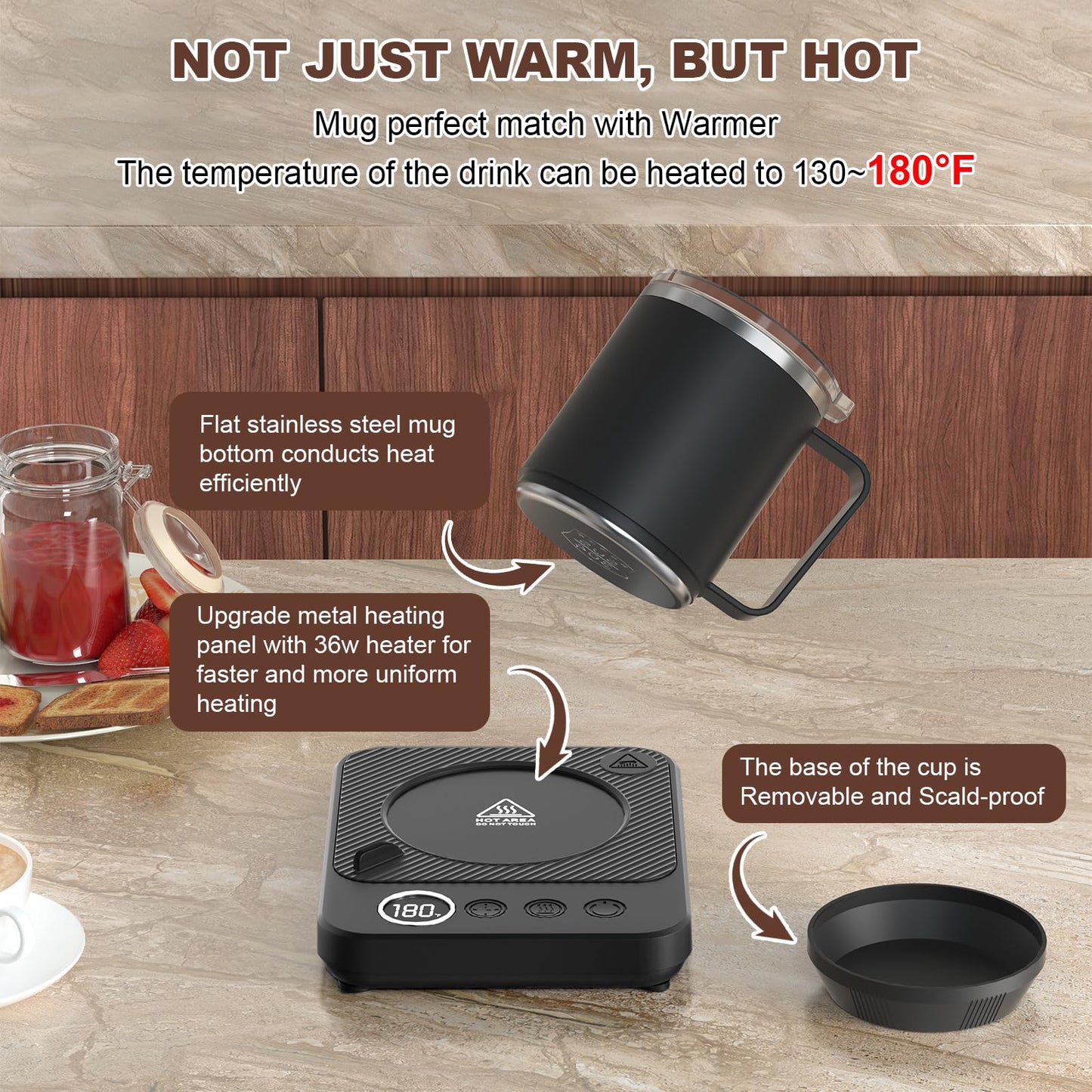 Felibeaco Coffee Mug Warmer & Mug Set for Desk, Smart Coffee Cup Warmer with 16oz Heated Mug, Coffee Heater with Auto Shut Off for Office/Home, Coffee Gifts for Men & Women, for mom