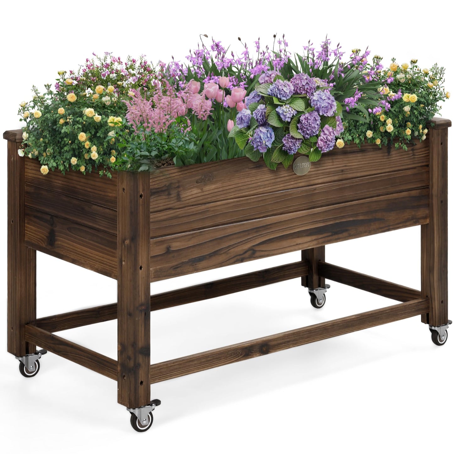 OIPRTGFJ Wooden Wagon Planter Box Garden Planter with Wheels