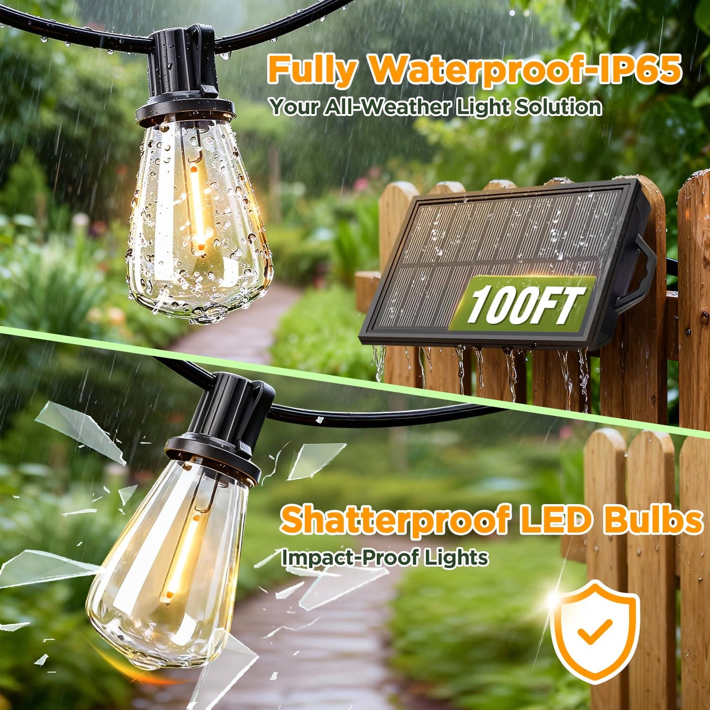 Skoiuc Solar String Lights Outdoor Waterproof with Remote & Timer, LED Shatterproof ST38 Bulbs, USB & Solar Powered Patio Lights for Backyard, Porch, Garden, Wedding, Christmas Decor