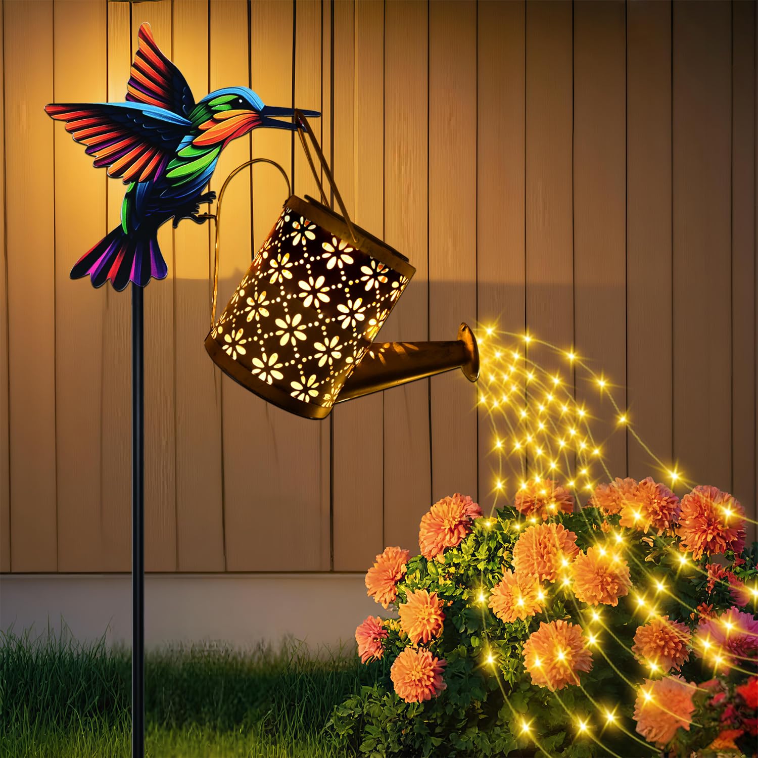 Solar Watering Can with Cascading Lights Outdoor Garden Decor, Gardening Gifts for Mom Women Grandma Birthday, Solar Lights for Garden Decorations Patio Yard Lawn Backyard