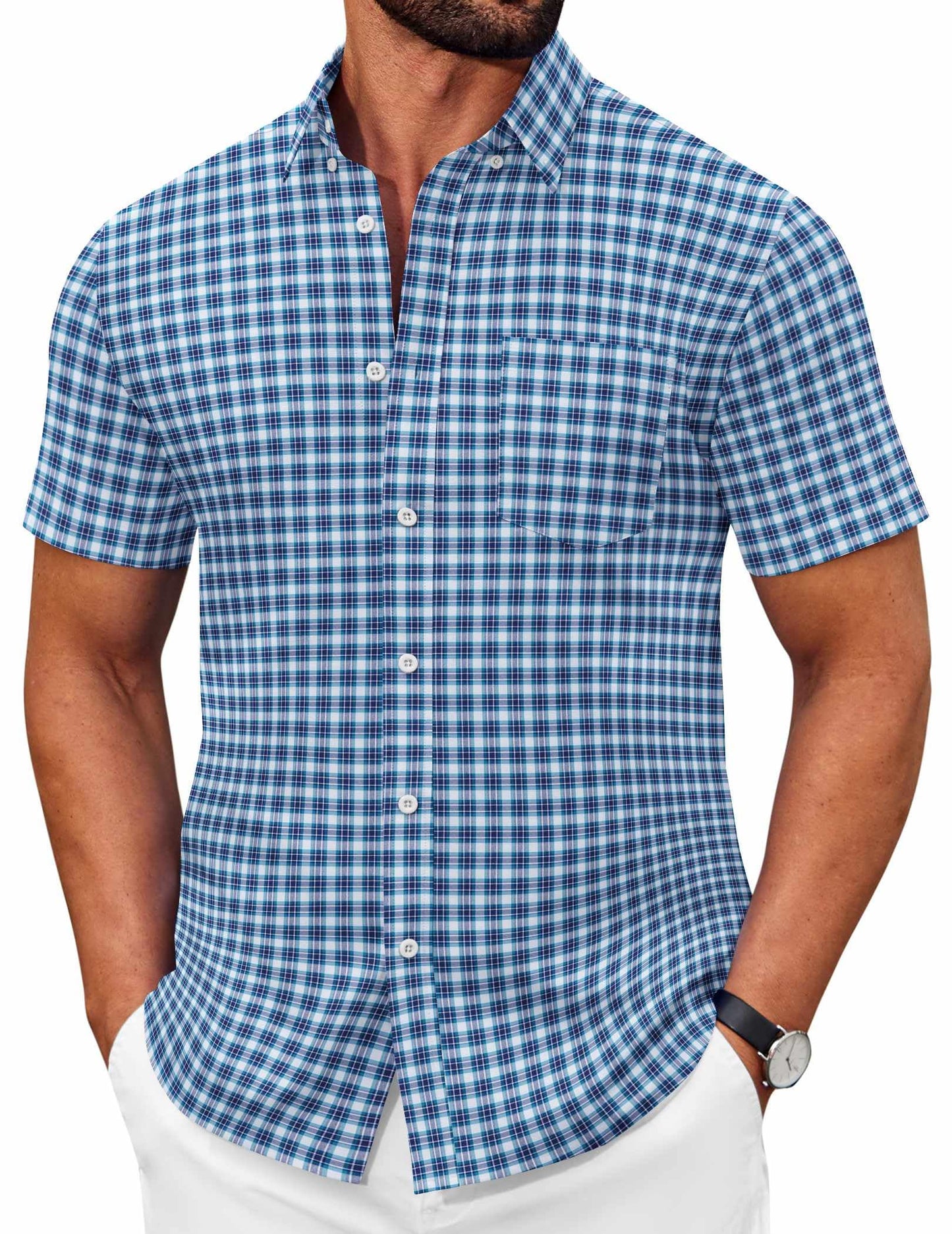 COOFANDY Men's Short Sleeve Oxford Shirt Casual Button Down Shirts Summer Untucked Dress Shirt with Pocket