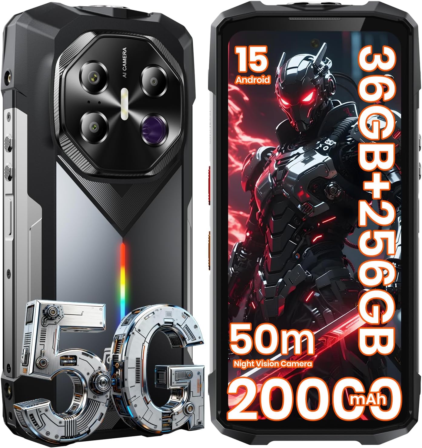 FOSSIBOT F113 Rugged 5G Smartphone 20000mAh Battery 36GB 256GB Grey