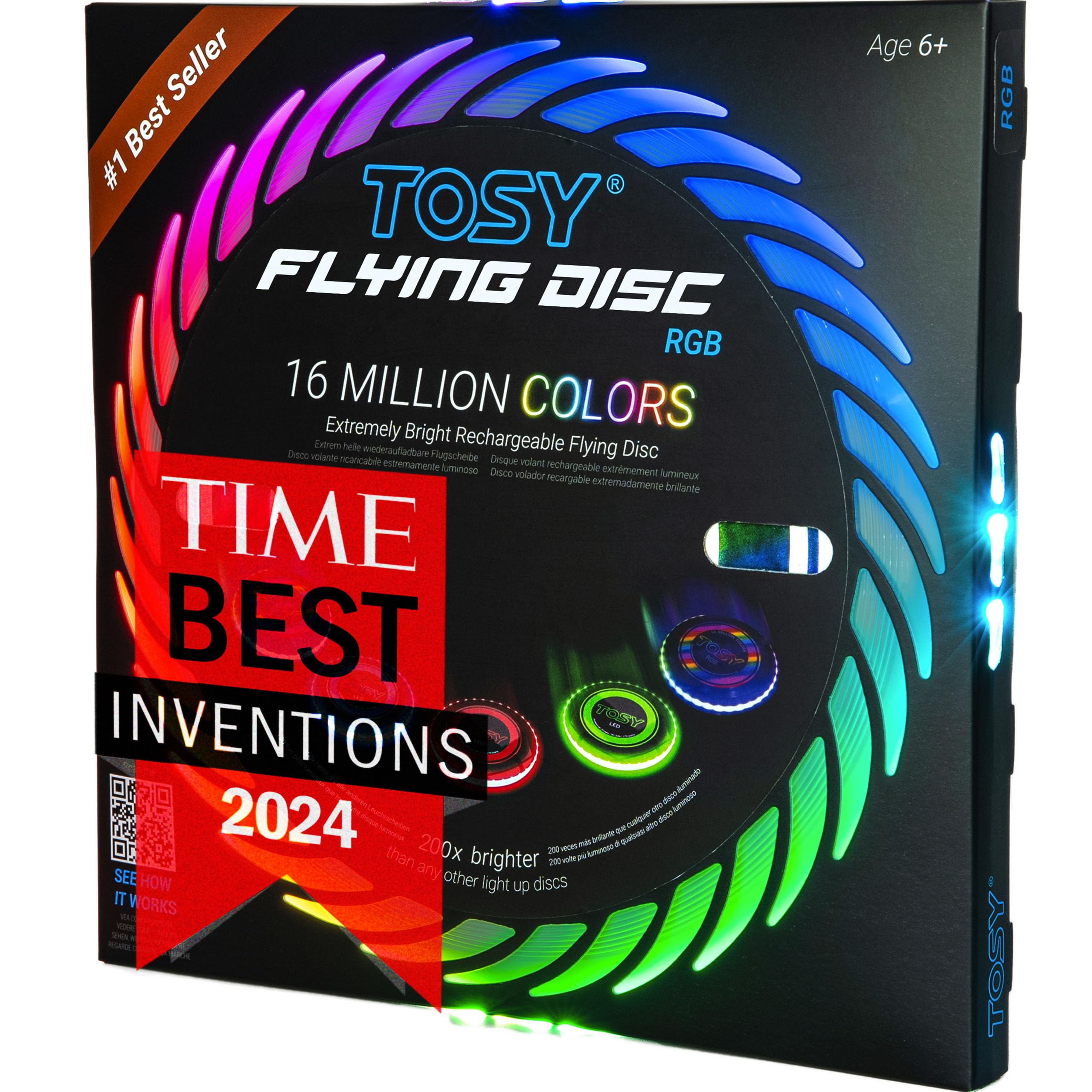 TOSY Flying Disc - 108 RGB Multicolor or 36 Monocolor LEDs, Super Bright, Smart Modes, Easter Basket Stuffers Gift, Camping Toy for Kid/Teen/Adult, Auto Light Up, Rechargeable, Waterproof, 175g