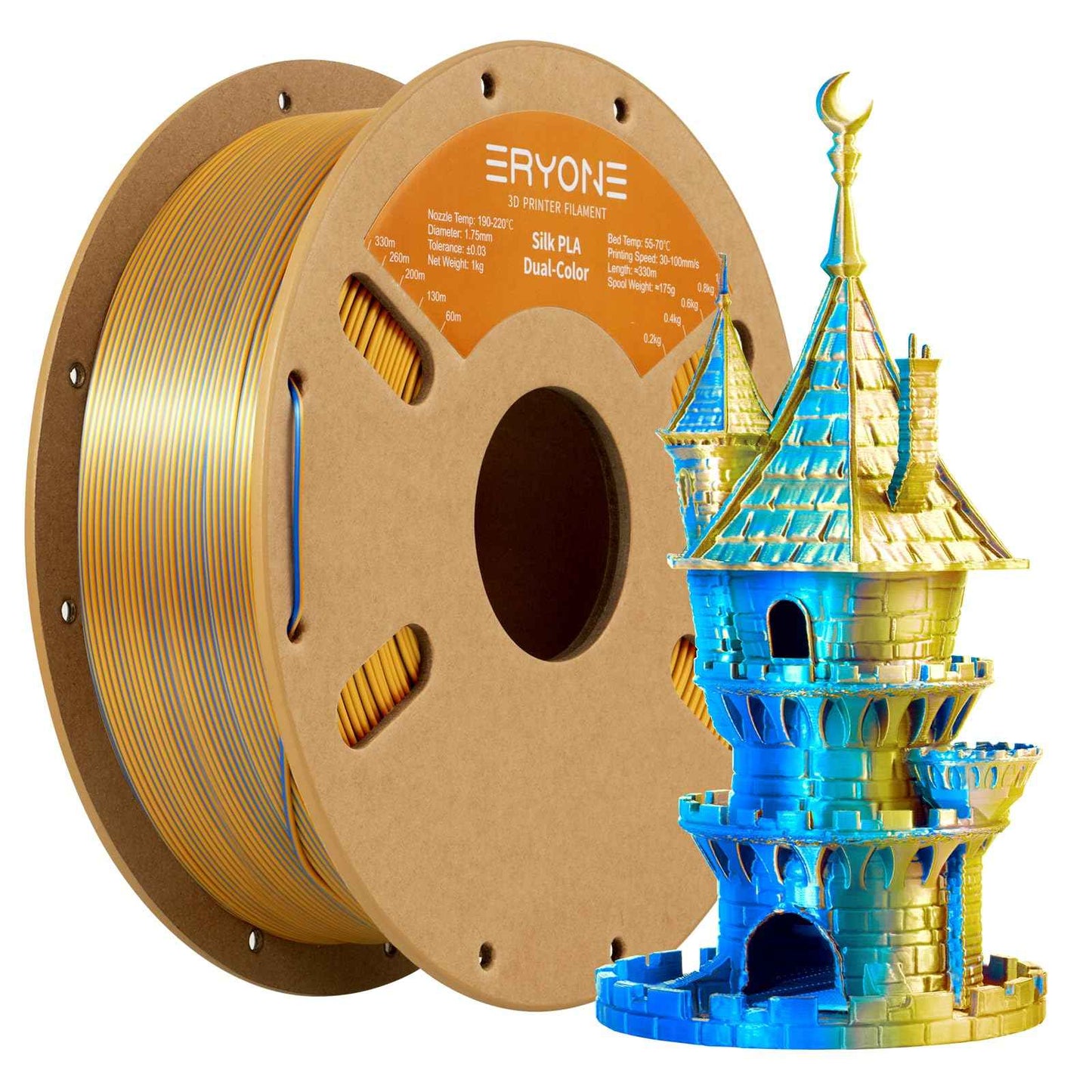 ERYONE Silk Color PLA Filament 3D Printer 1.75mm +/- 0.03mm, Filament PLA Cardboard Spool
