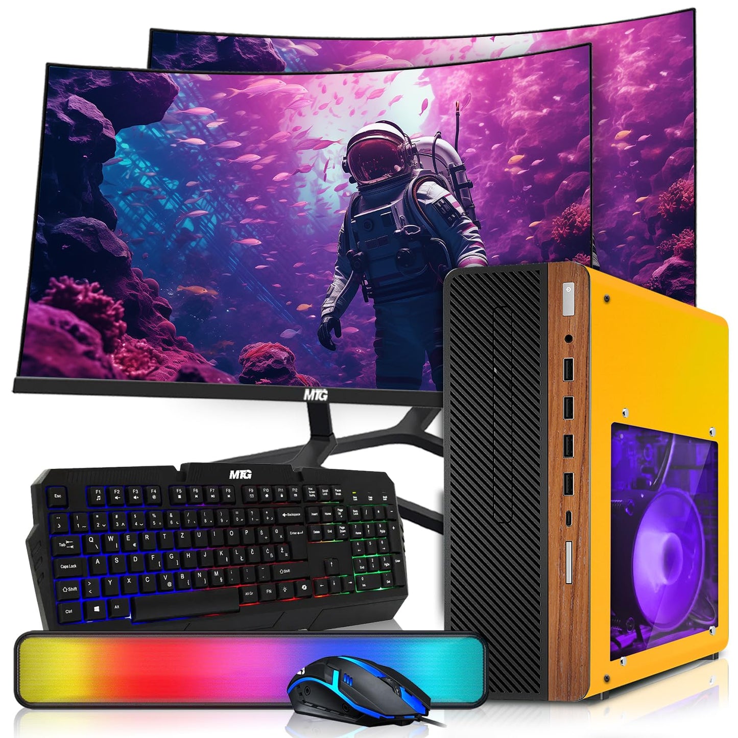 HP Half & Light Dark Desktop Computer PC Phoenix AMD A10-9700, 16GB RAM, 512GB SSD, 1TB SSD, RGB KBM with AI Copilot, WiFi, RGB Sounbar, Windows 11 (Renewed)