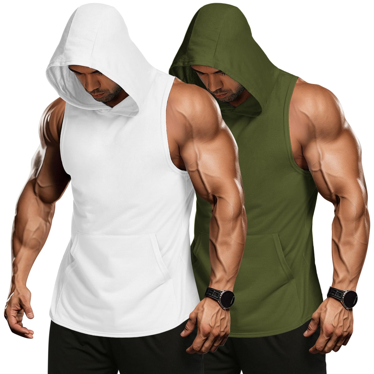 COOFANDY Men's 2 Pack Workout Hooded Tank Tops Bodybuilding Muscle Cut Off T Shirt Sleeveless Gym Hoodies