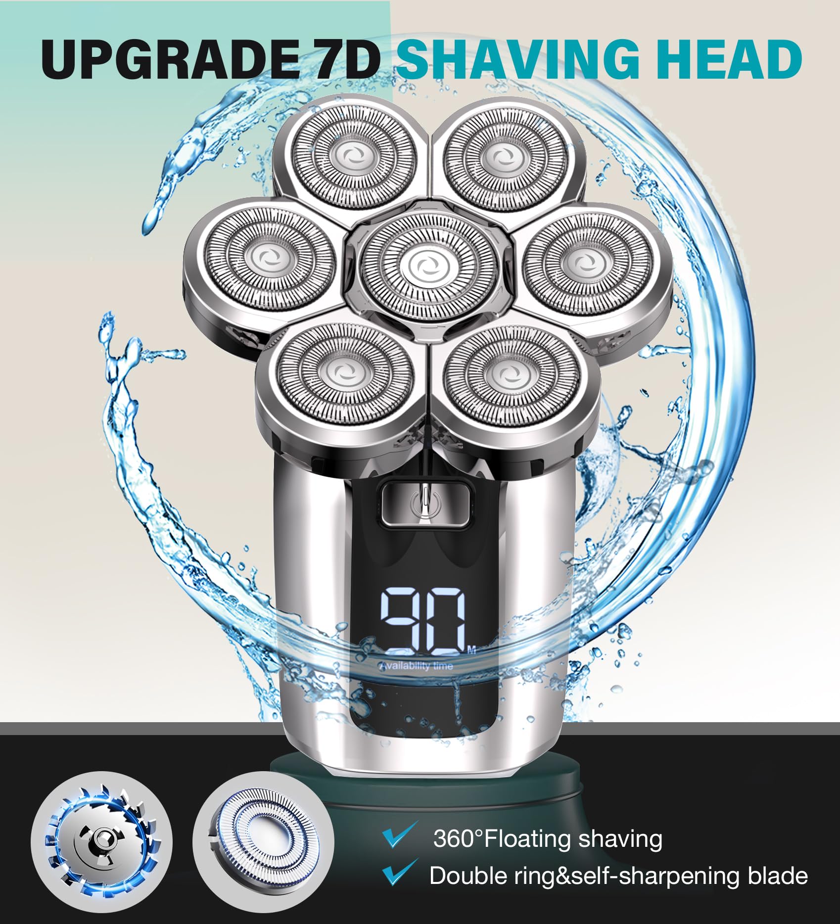 Gisaae Head Shavers for Bald Men, Upgraded 7D Electric Razor, Cordless Rechargeable, Ipx7 100% Waterproof, Dry & Wet Bald Head Shaver, Beard Grooming Kit with Led Display