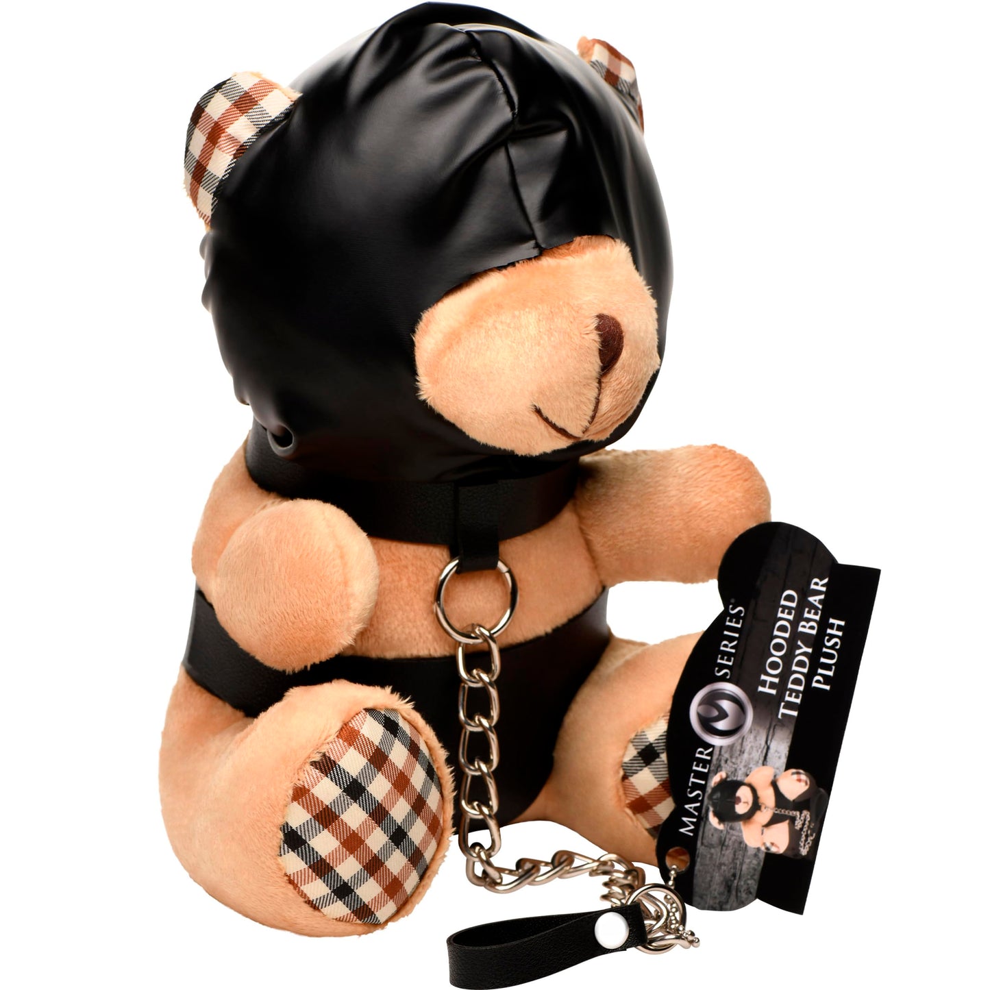 MASTER SERIES Hooded Bondage Bear for Men, Women & Couples. Soft, BDSM Themed Teddy Bear Stuffed Animal Medium. Cute and Sexy Gift. 1 Piece, Beige and Black.