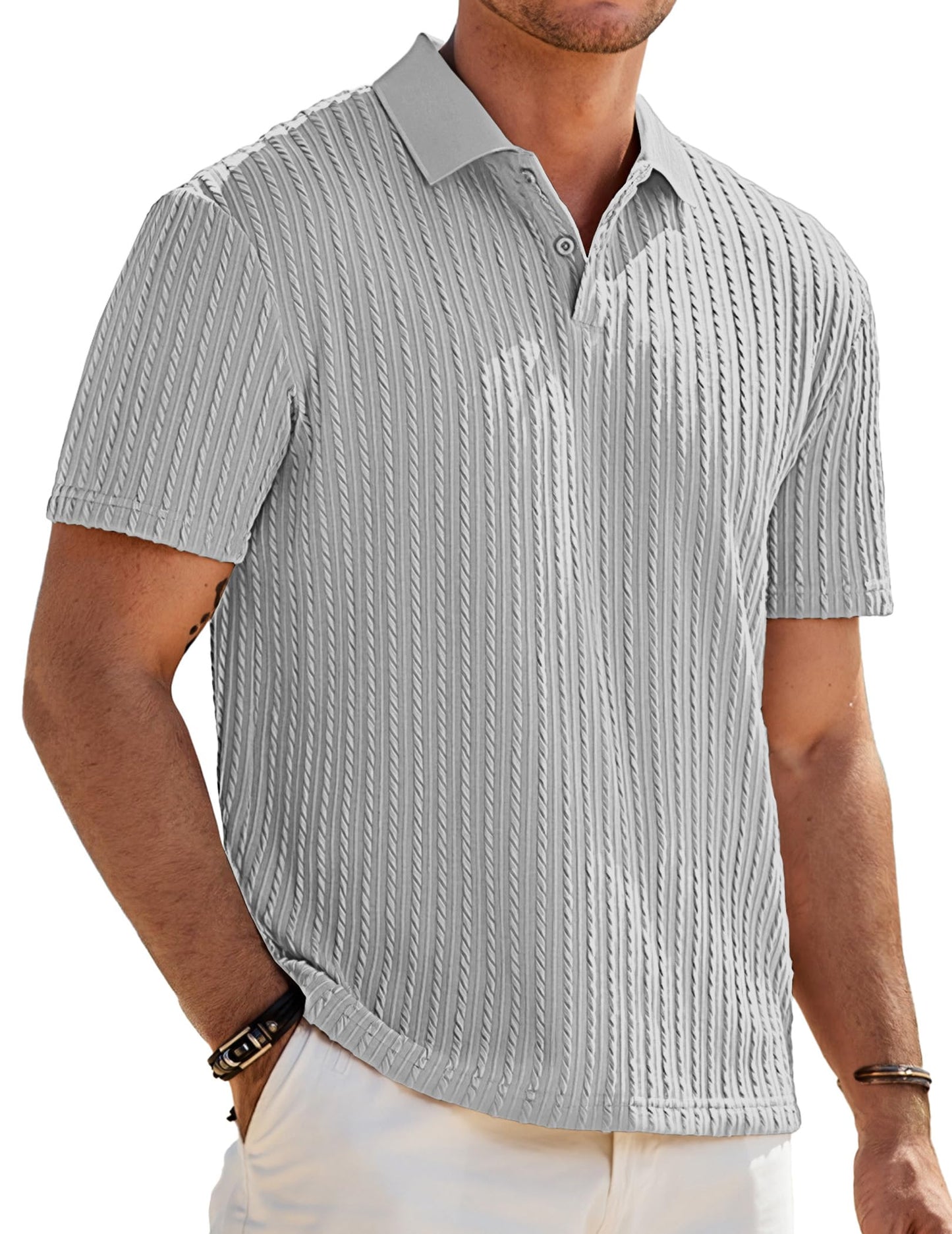 JMIERR Mens Casual Polo Shirt Summer Short Sleeve Vacation Button Beach Knit Stretchy Golf Shirts