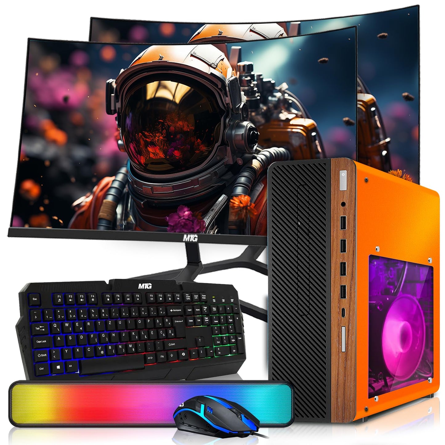 HP Half & Light Dark Desktop Computer PC Phoenix AMD A10-9700, 16GB RAM, 512GB SSD, 1TB SSD, RGB KBM with AI Copilot, WiFi, RGB Sounbar, Windows 11 (Renewed)