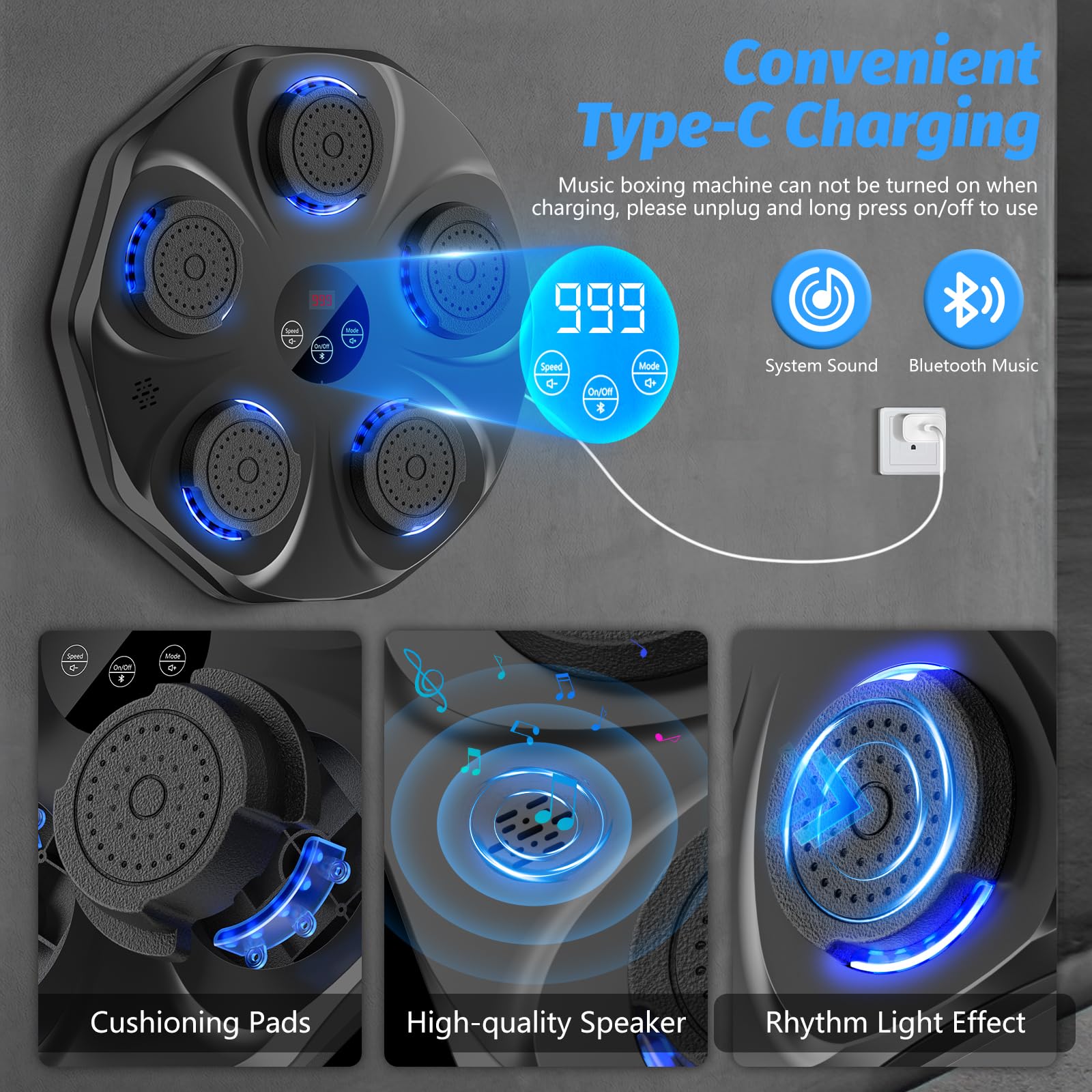 TGLLM Music Boxing Machine, Interactive Punching Trainer with Boxing Gloves, Large Size Wall Mounted Electronic Boxing Target for Adult Kids, 9 Modes & 9 Speeds