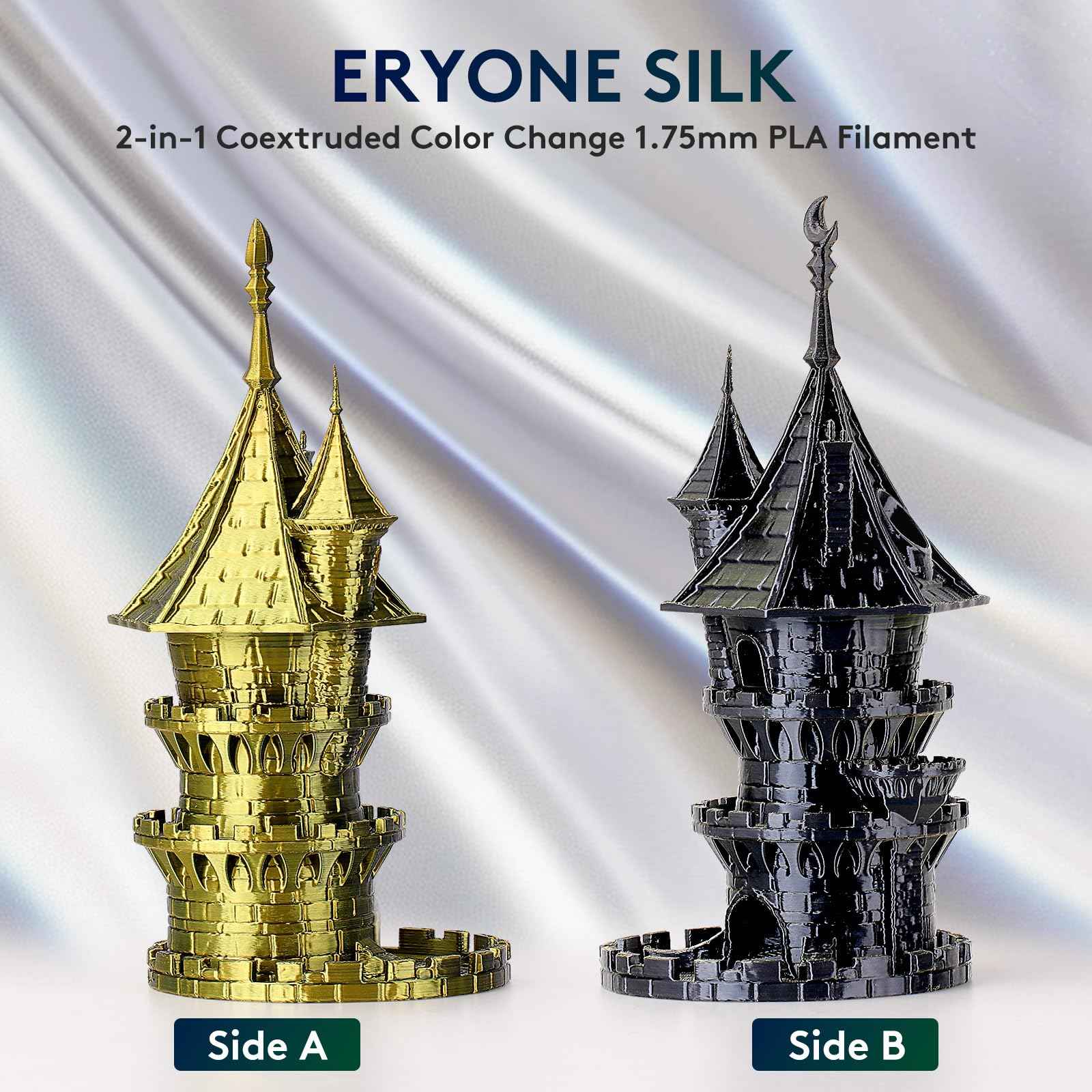 ERYONE Silk Color PLA Filament 3D Printer 1.75mm +/- 0.03mm, Filament PLA Cardboard Spool