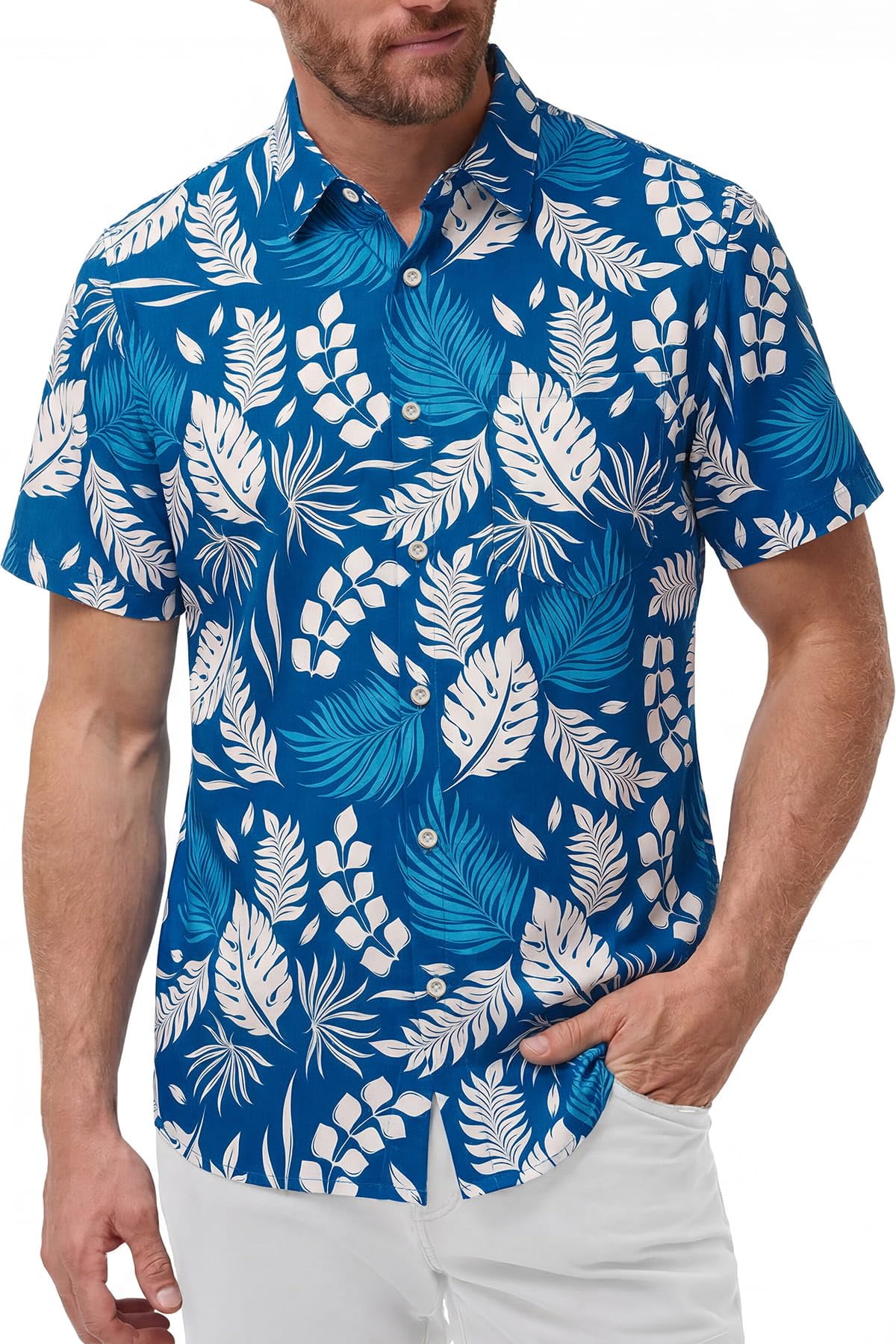 KYKU Mens Hawaiian Shirts Short Sleeve Button Down Summer Vacation Beach Shirts, Pleated Back, with Pocket