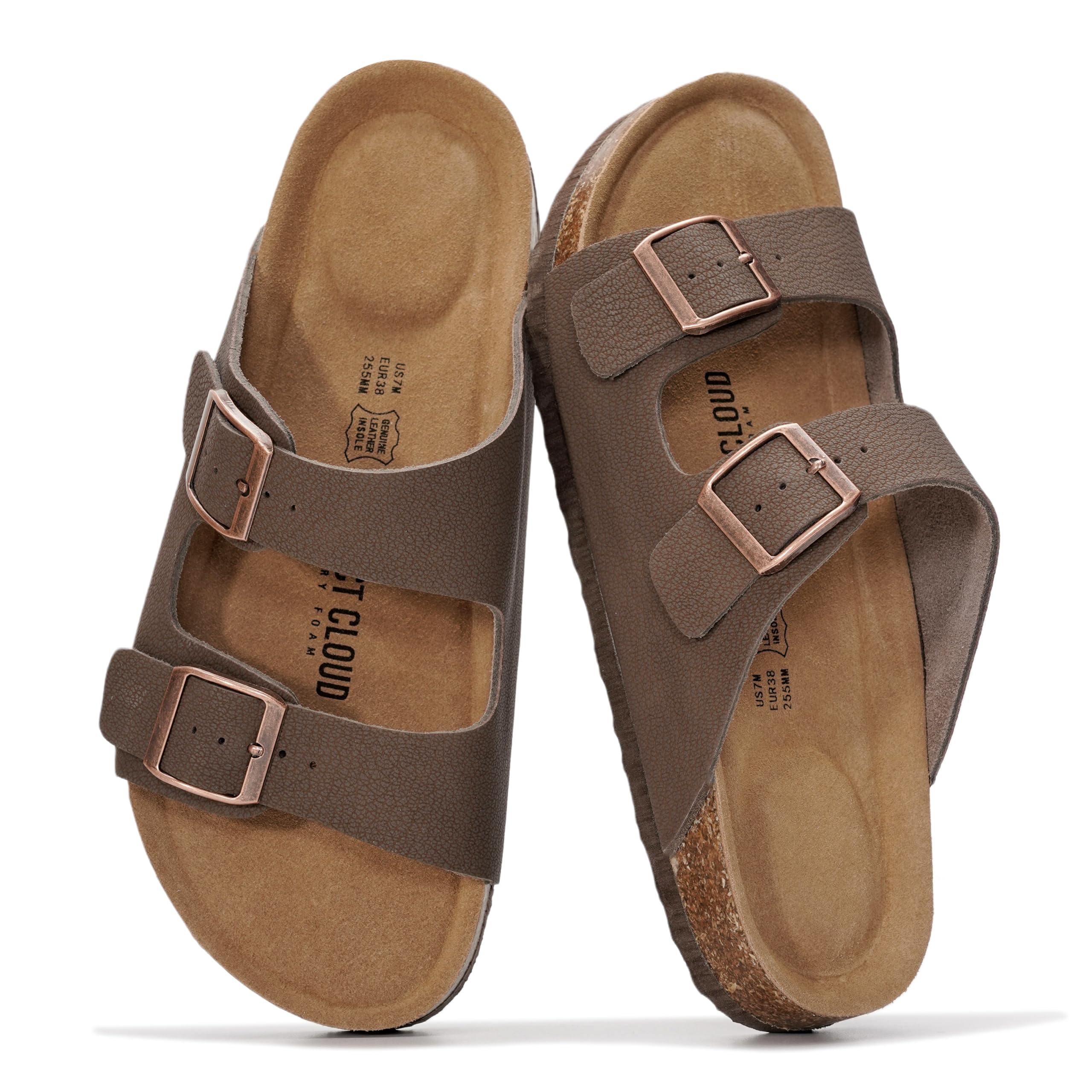 Project Cloud 100% Genuine Leather Flat Sandals For Women 2026 Cork Footbed Womens Sandals with Memory Foam and arch support Vacation Essentials Slides for Women Footwear (Venita)