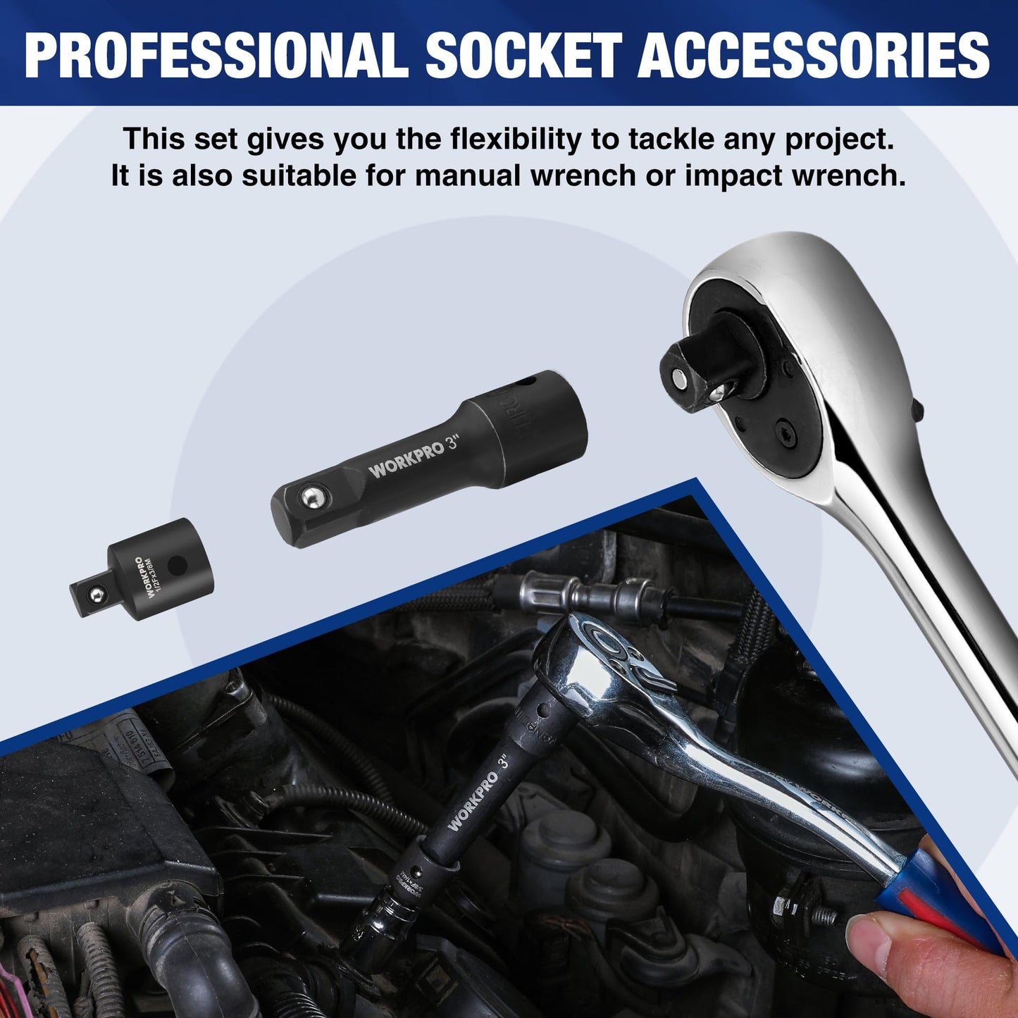 WORKPRO 18-Pieces Drive Tool Accessory Set+WORKPRO 9 PCS Socket Accessory Set