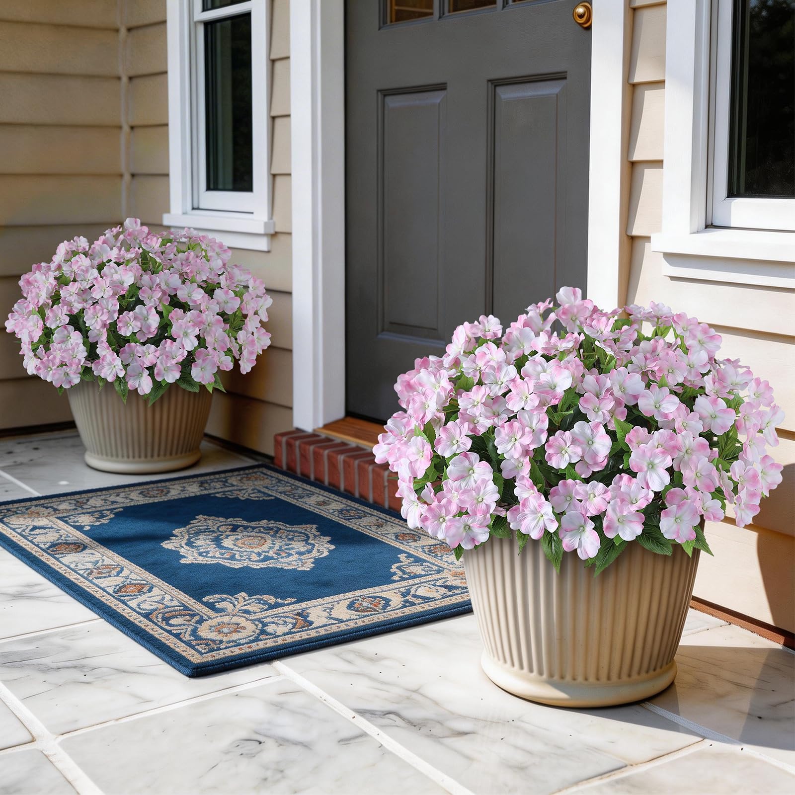 YXZZWL Artificial Impatiens for Outdoor Spring Summer Decor, No Fade Silk Fake Flowers, UV-Resistant Faux Plants for Garden Porch Home Farmhouse Decoration