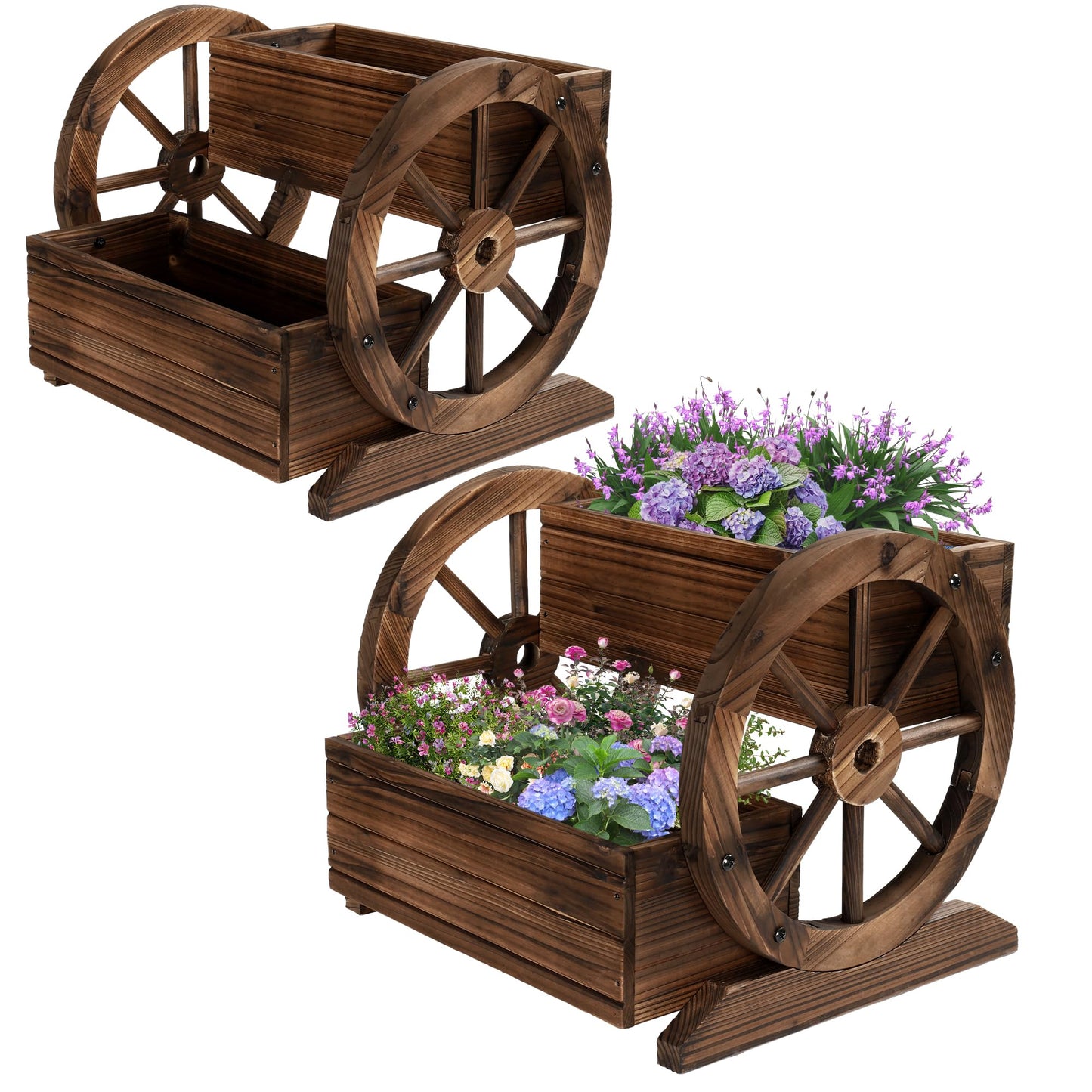 OIPRTGFJ Wooden Wagon Planter Box Garden Planter with Wheels