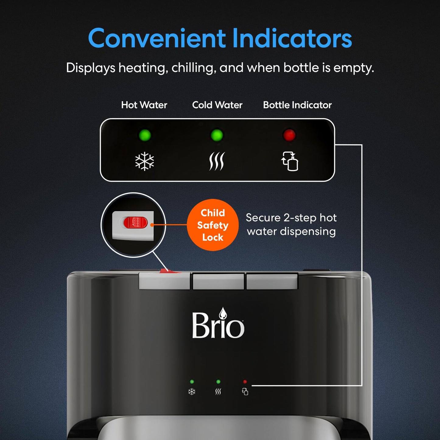 Brio - CLBL420V2 Bottom Loading Water Cooler Water Dispenser – Essential Series - 3 Temperature Settings - Hot, Cold & Cool Water - UL/Energy Star Approved