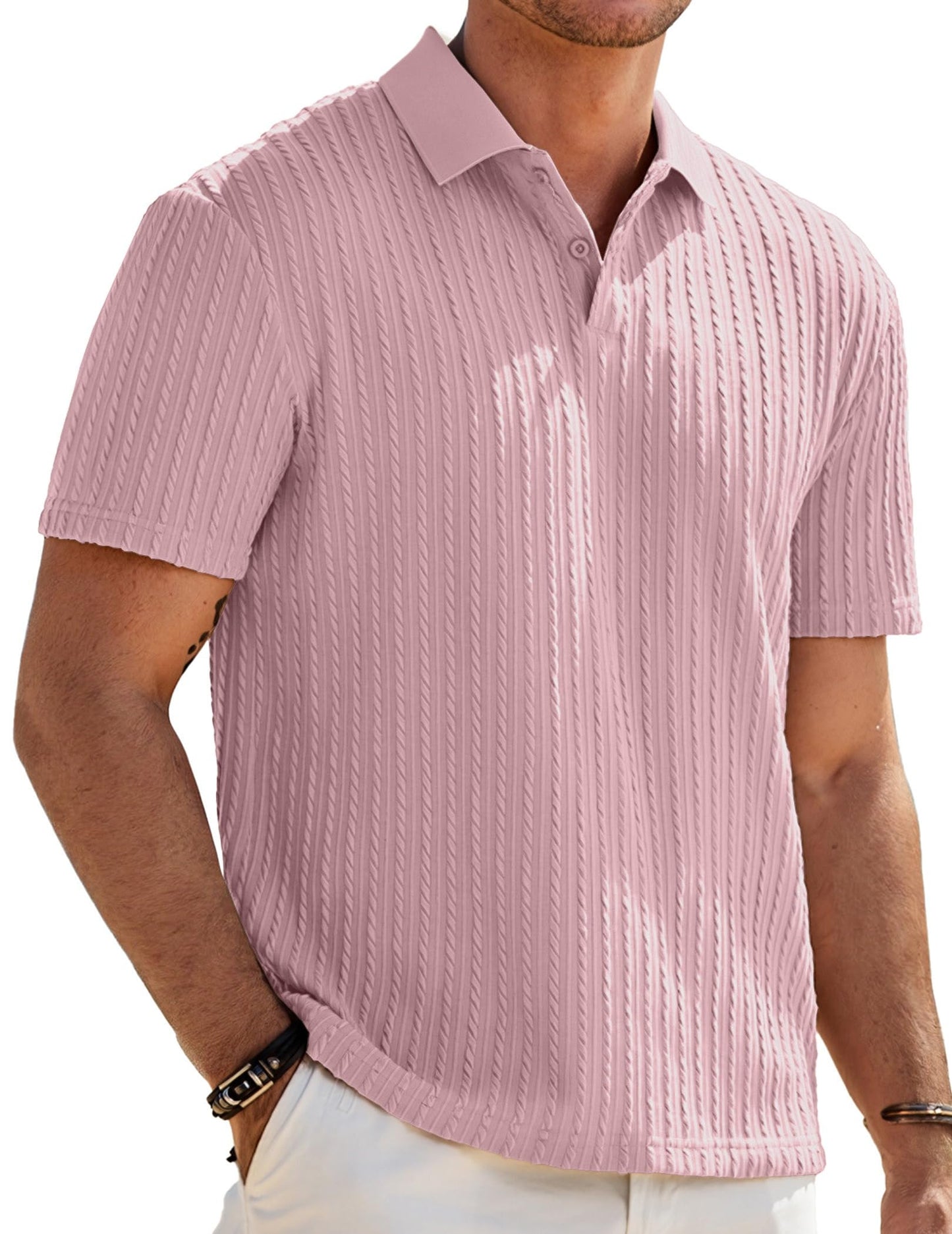 JMIERR Mens Casual Polo Shirt Summer Short Sleeve Vacation Button Beach Knit Stretchy Golf Shirts