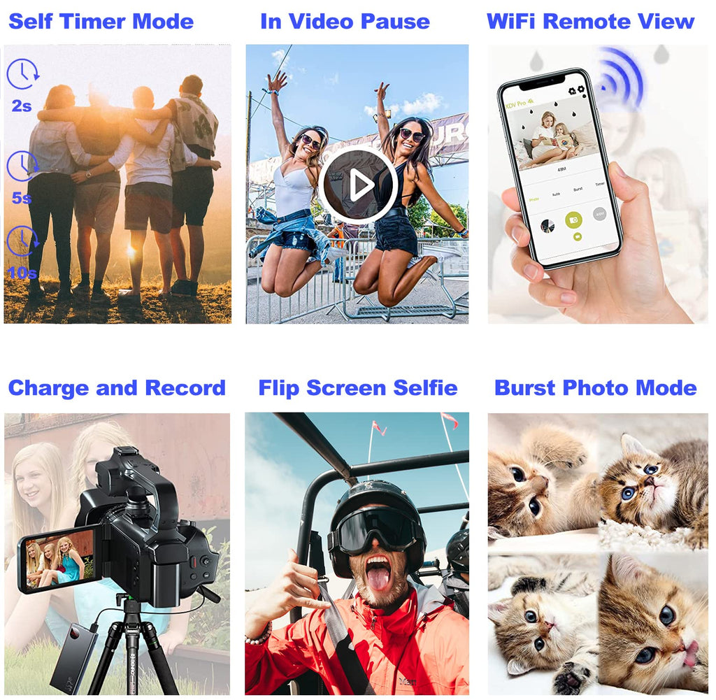 Acuvar 4K 64MP Video Camera Camcorder Auto Focus Vlogging Camera for YouTube 60FPS 18X Zoom Digital Video Camera with WiFi, Webcam, Mic, Stabilizer, 64GB SD Card, Card Reader, Remote Control