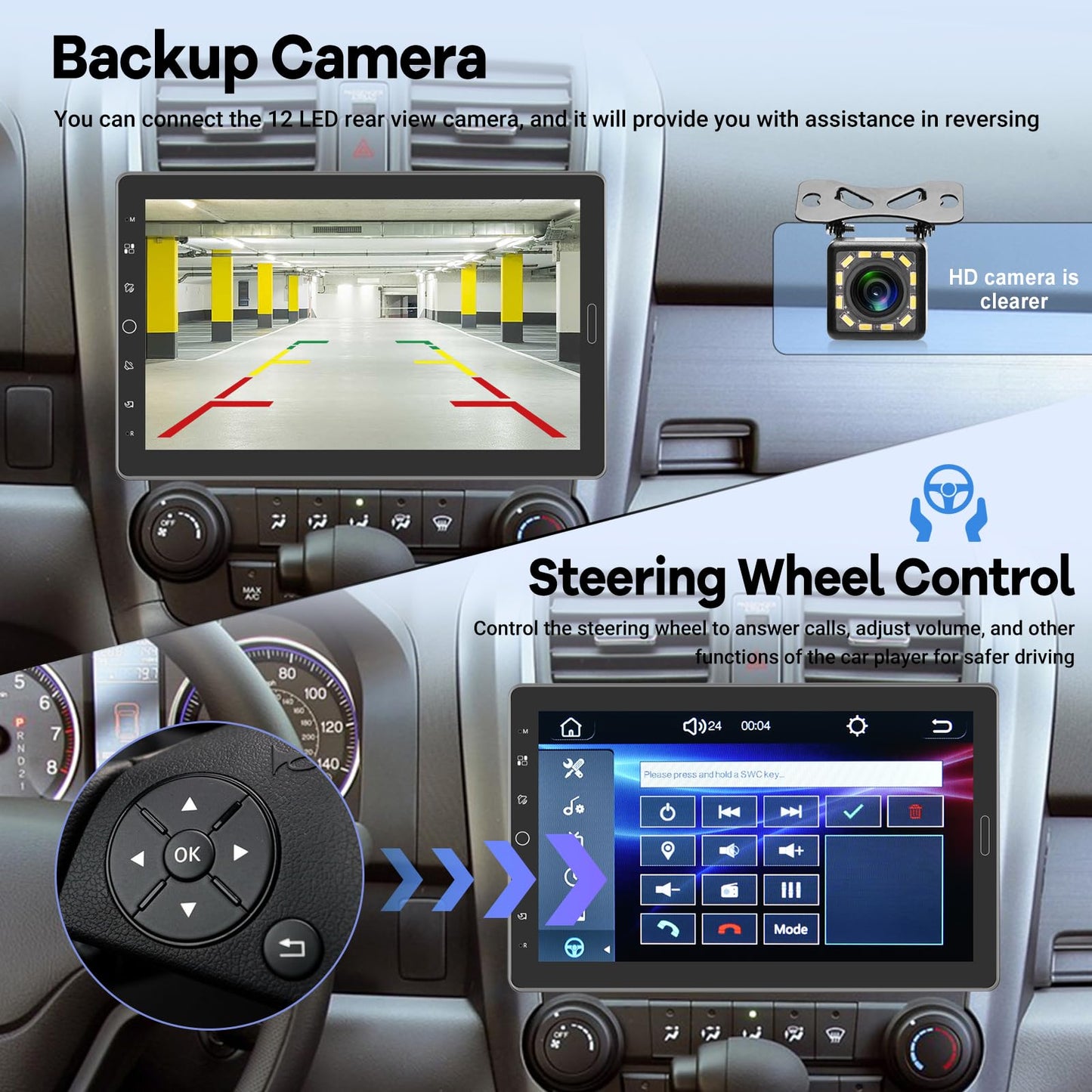 10.1 inch Single Din Car Stereo with CarPlay and Android Auto, 10 inch Touch Screen Radio with Mirror Link/1080P/EQ Audio/SWC/Bluetooth +Backup Camera+MIC