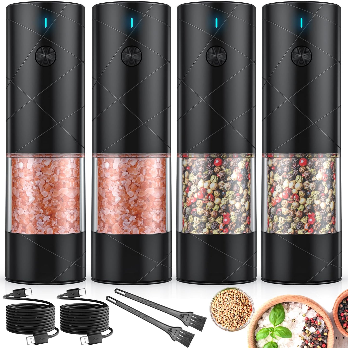 Electric Salt and Pepper Shakers Set Rechargeable with LED Light, Adjustable Coarseness Lidaop Large Capacity Automatic Salt Pepper Mill Grinder for Kitchen, Restaurant, Outdoor