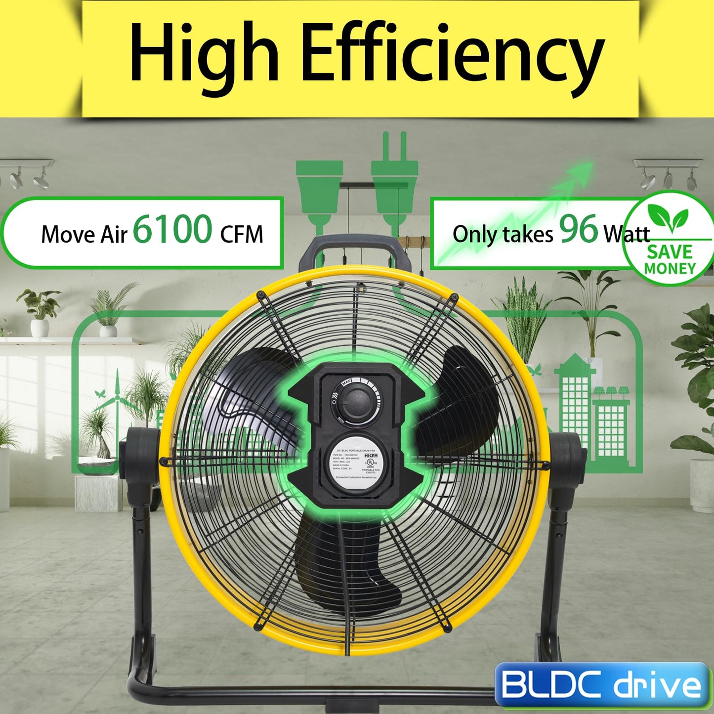 HiCFM Industrial Drum Fan High Velocity Heavy Duty Metal Air Circulator for Basement Warehouse Factory workshops Patios