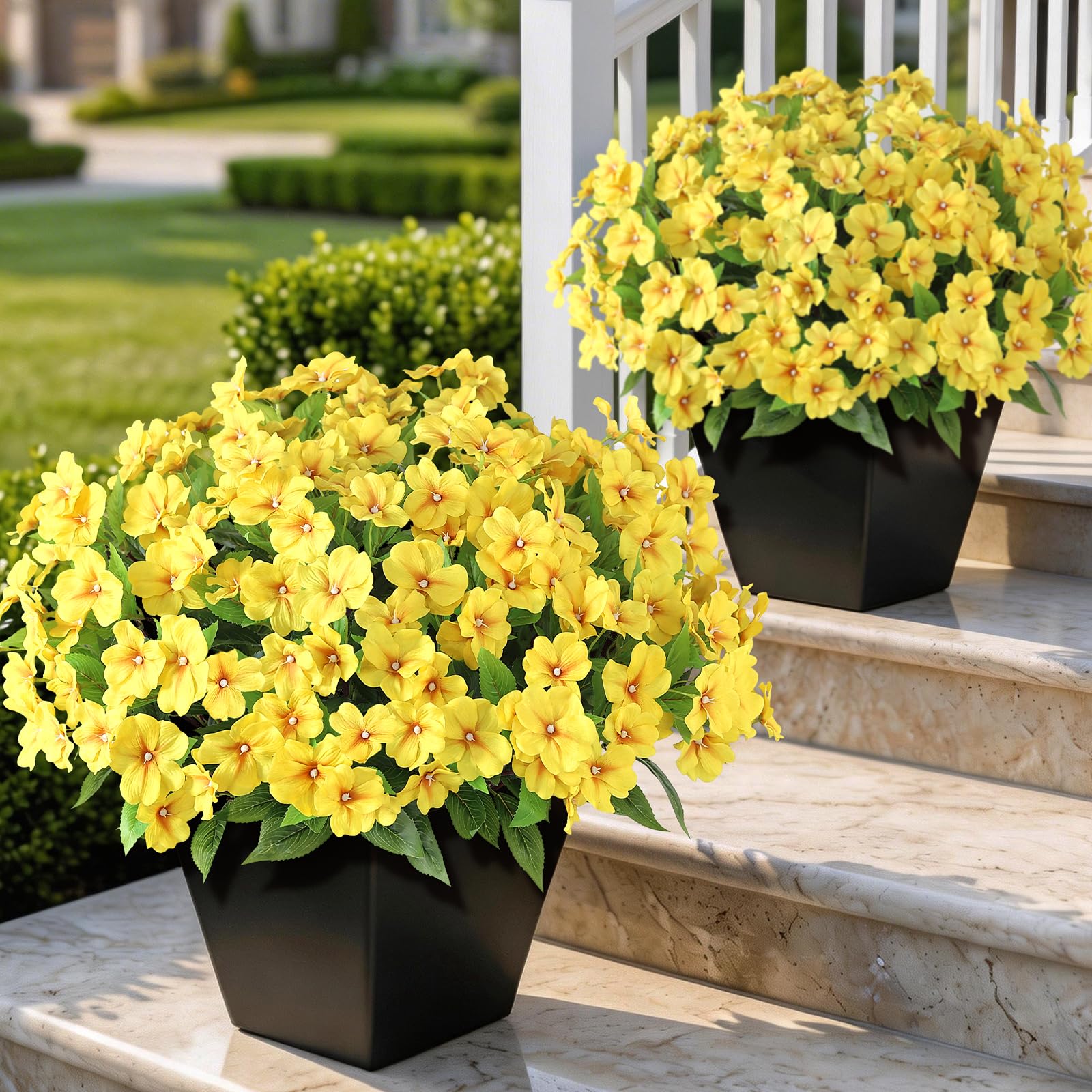 YXZZWL Artificial Impatiens for Outdoor Spring Summer Decor, No Fade Silk Fake Flowers, UV-Resistant Faux Plants for Garden Porch Home Farmhouse Decoration