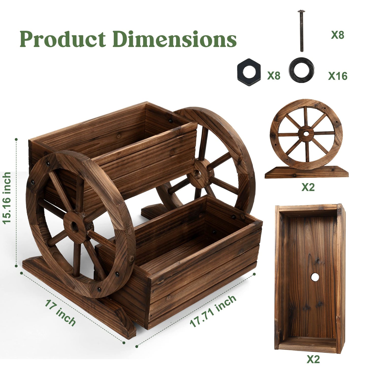 OIPRTGFJ Wooden Wagon Planter Box Garden Planter with Wheels