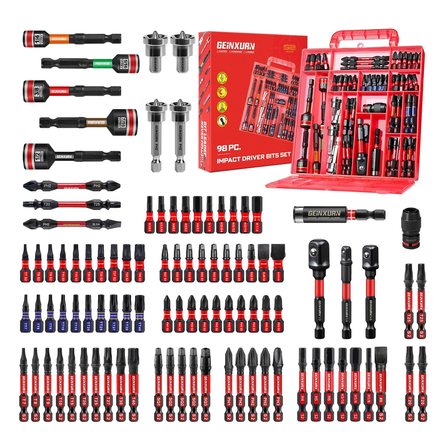 Impact driver bit set, plastic box