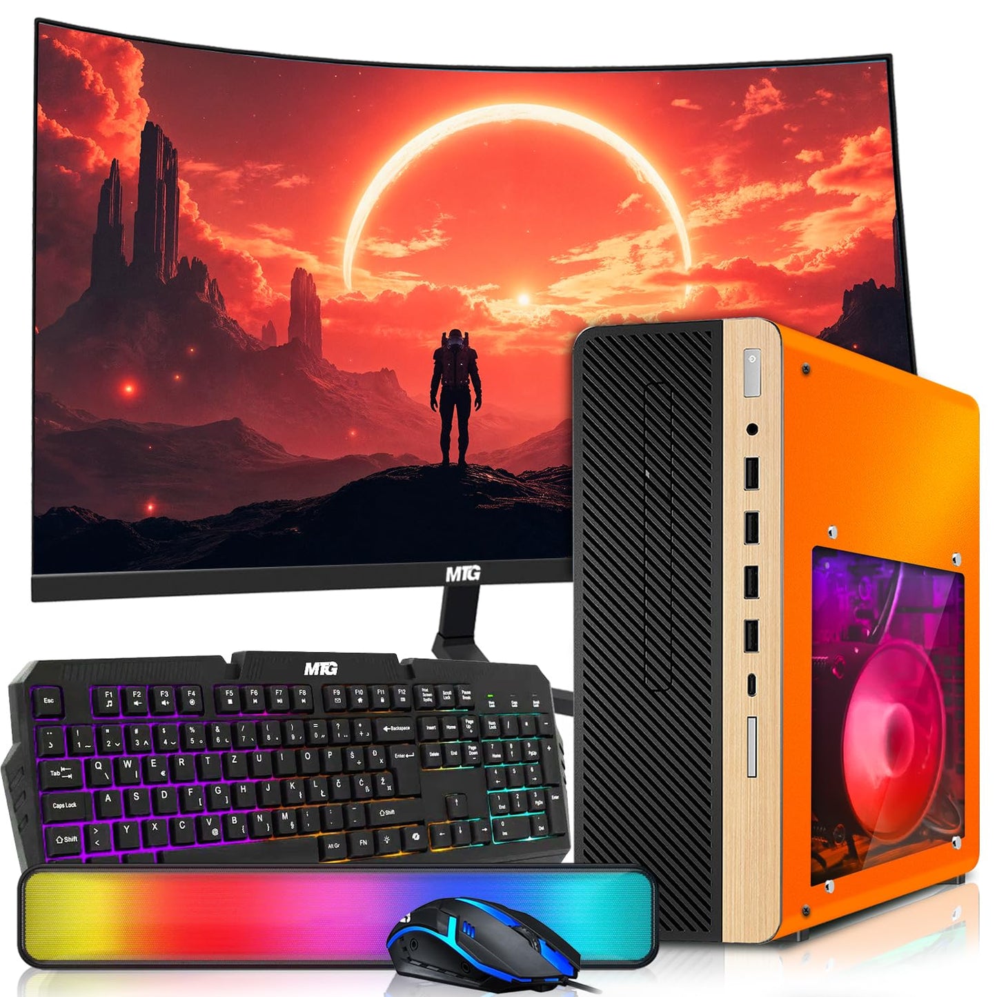 HP Half & Light Dark Desktop Computer PC Phoenix AMD A10-9700, 16GB RAM, 512GB SSD, 1TB SSD, RGB KBM with AI Copilot, WiFi, RGB Sounbar, Windows 11 (Renewed)
