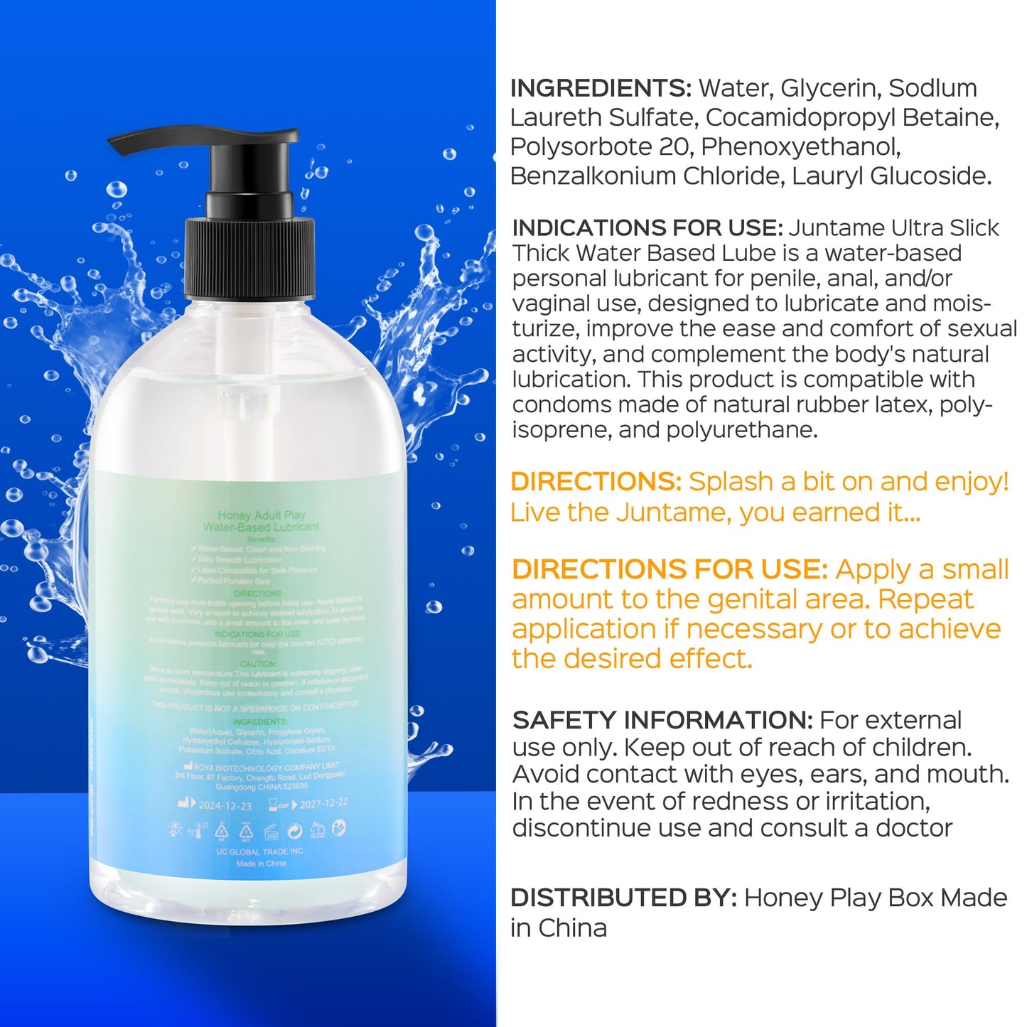 Water Based Personal Lubricant Parabens Free - Clean and Non-Staining, Silky Smooth, Latex Compatible Lube for Men, Women and Couples Safe Pleasure