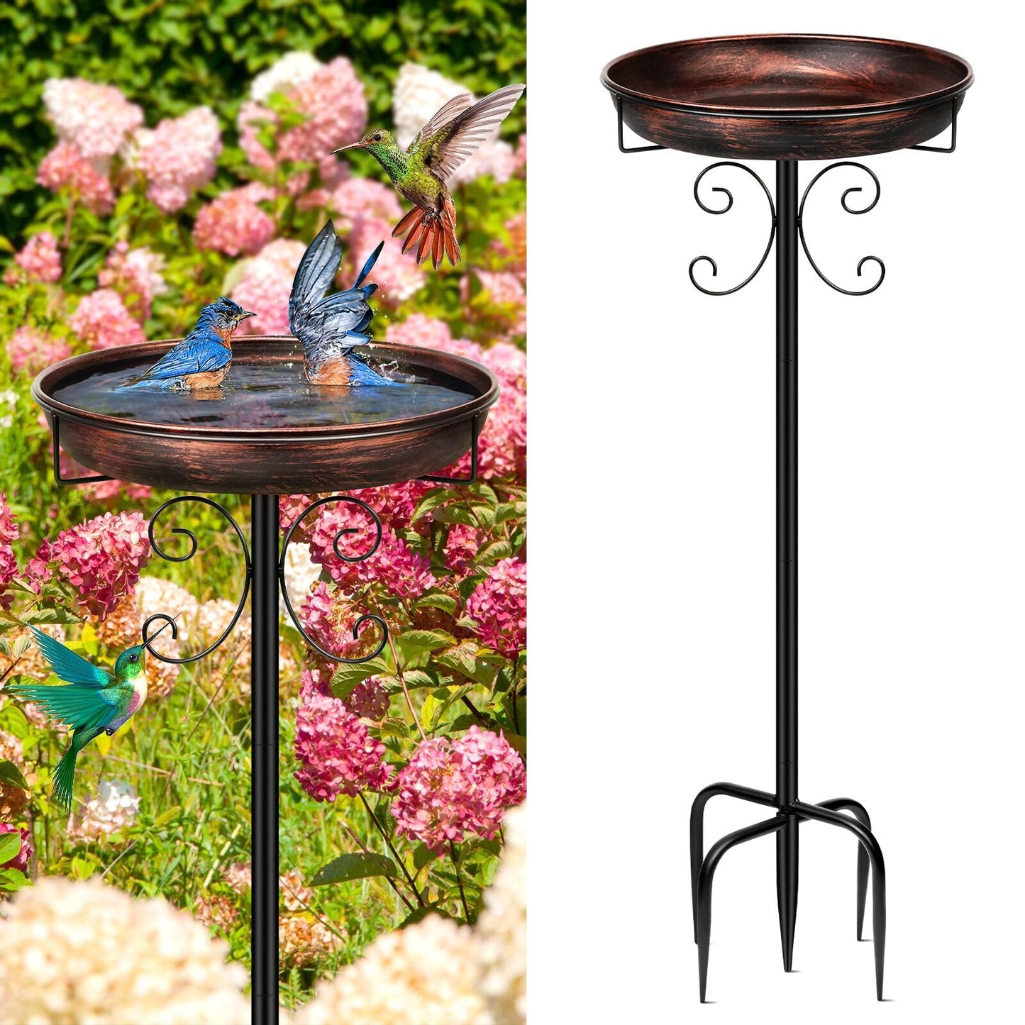 Daoeny Heavy Duty Bird Baths for Outdoors, 35In Outdoor Freestanding Birdbaths & Birdfeeder, Bird Bath Feeder Bowl with Metal Stake Garden Patio Yard Lawn Decor, Upgraded 5-Pronged Base