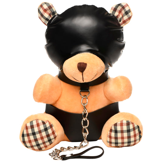 MASTER SERIES Hooded Bondage Bear for Men, Women & Couples. Soft, BDSM Themed Teddy Bear Stuffed Animal Medium. Cute and Sexy Gift. 1 Piece, Beige and Black.