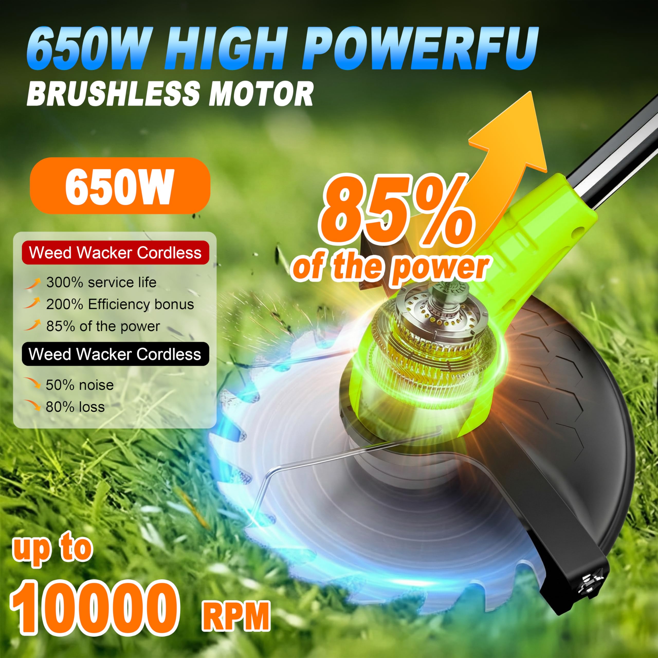 Aokia Electric Weed Wacker Cordless, 12V Battery Powered Weed Eater Cordless with Adjustable Pole (65inch), Lightweight Grass Trimmer Cutter/Edger/Mower with 2 Types Blade for Yard Lawn and Garden