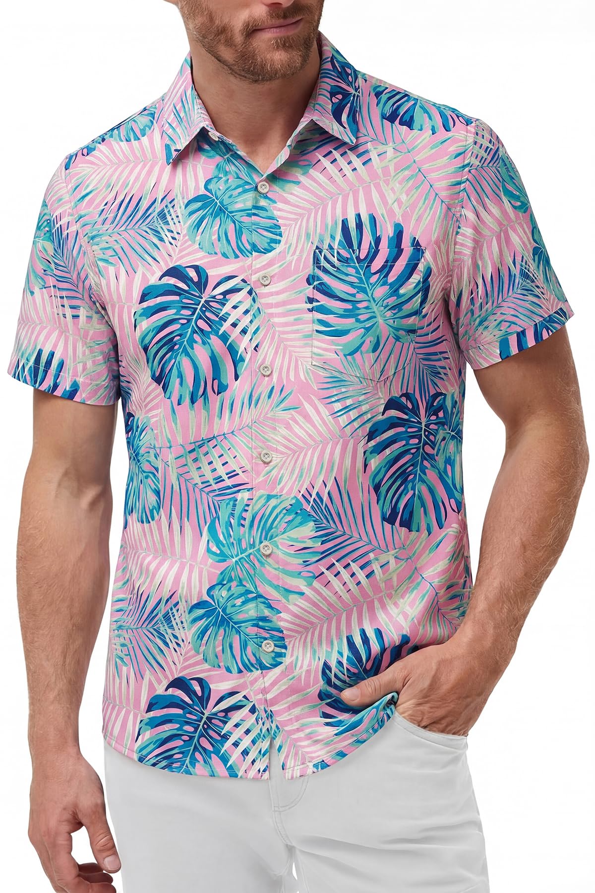 KYKU Mens Hawaiian Shirts Short Sleeve Button Down Summer Vacation Beach Shirts, Pleated Back, with Pocket