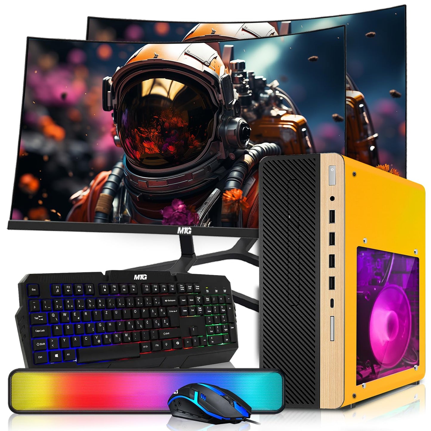 HP Half & Light Dark Desktop Computer PC Phoenix AMD A10-9700, 16GB RAM, 512GB SSD, 1TB SSD, RGB KBM with AI Copilot, WiFi, RGB Sounbar, Windows 11 (Renewed)