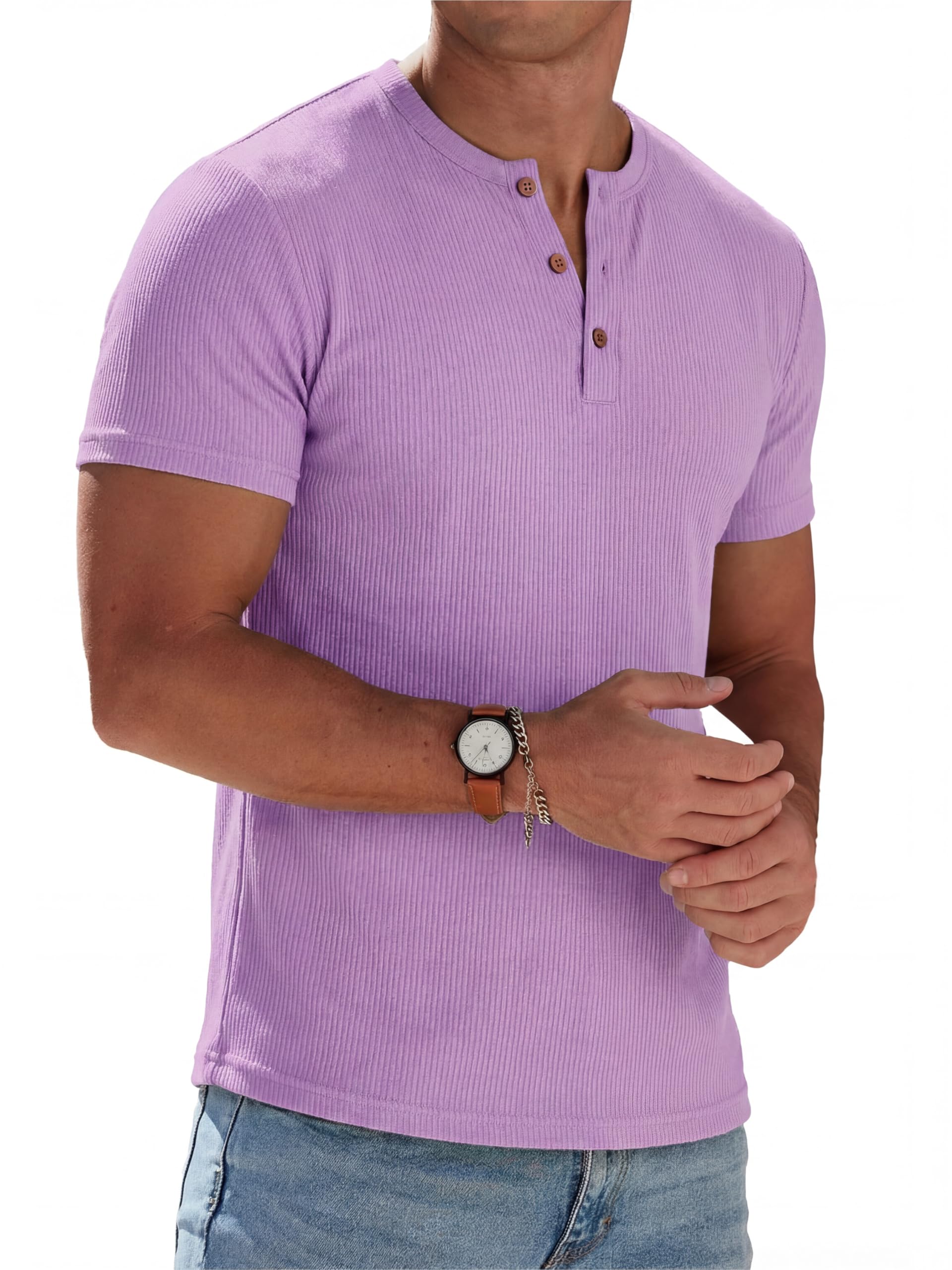 Sailwind Mens Muscle Henley Shirts Lightweight Workout T-Shirt Gym Tee Athletic Short Sleeve with Button