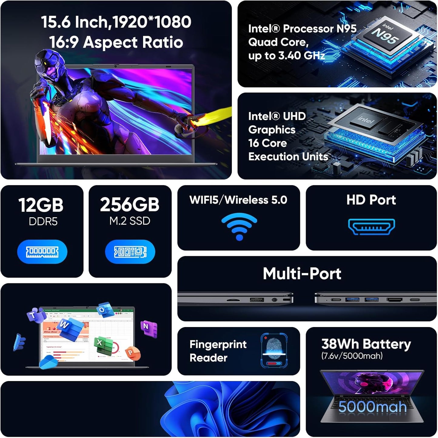 Coolby RiaBook 15.6in FHD IPS Laptop 12GB RAM 256GB SSD