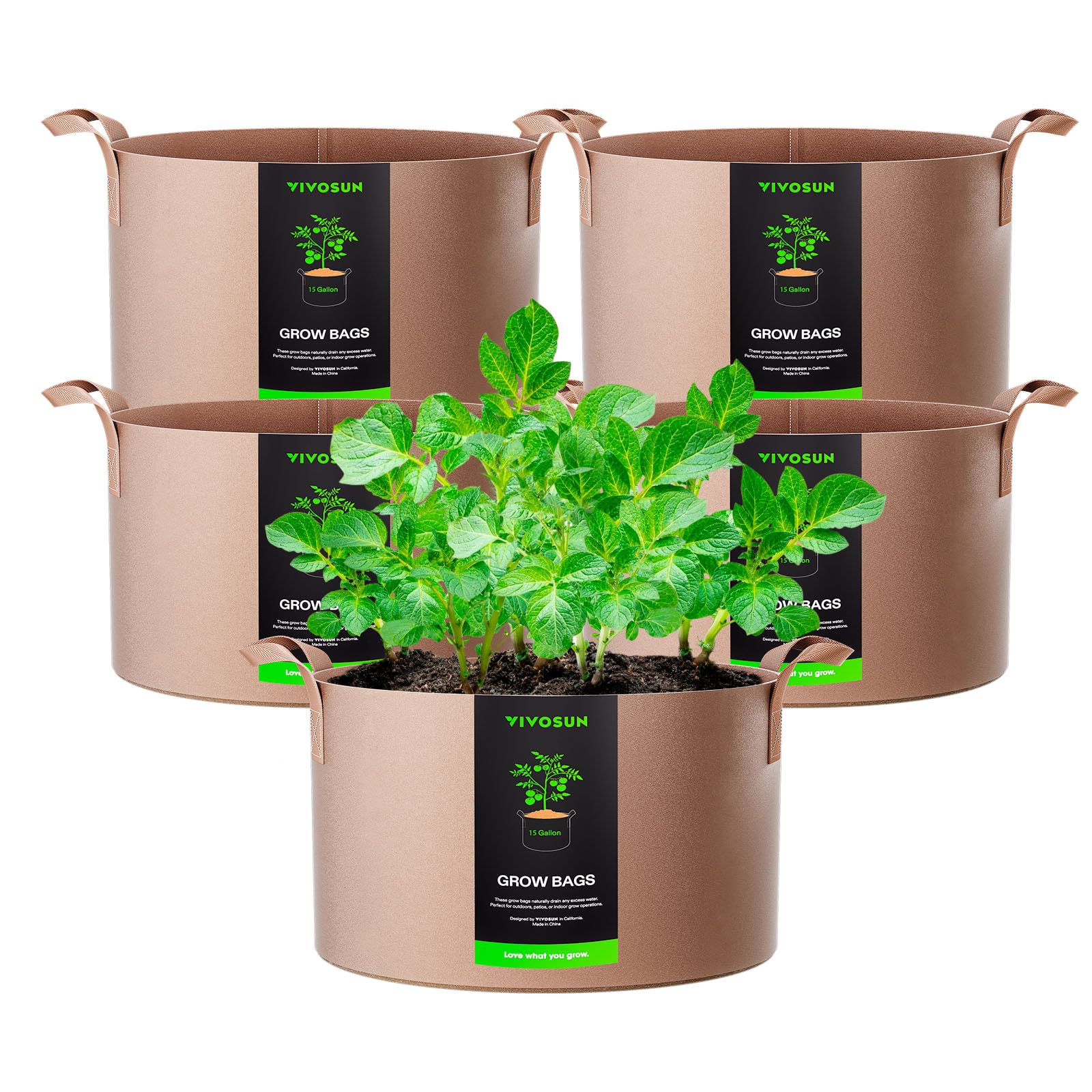 VIVOSUN 5-Pack Grow Bags Heavy Duty Thickened Nonwoven Fabric Pots with Handles