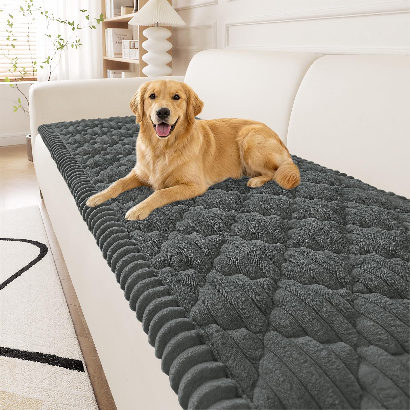 Smiry Pet Couch Covers for Dogs Washable, Non-Slip Fuzzy Couch Covers for 3 Cushion Sofa Pet Friendly, Soft Thick Furniture Protector Sofa Slipcover Mat for Dogs