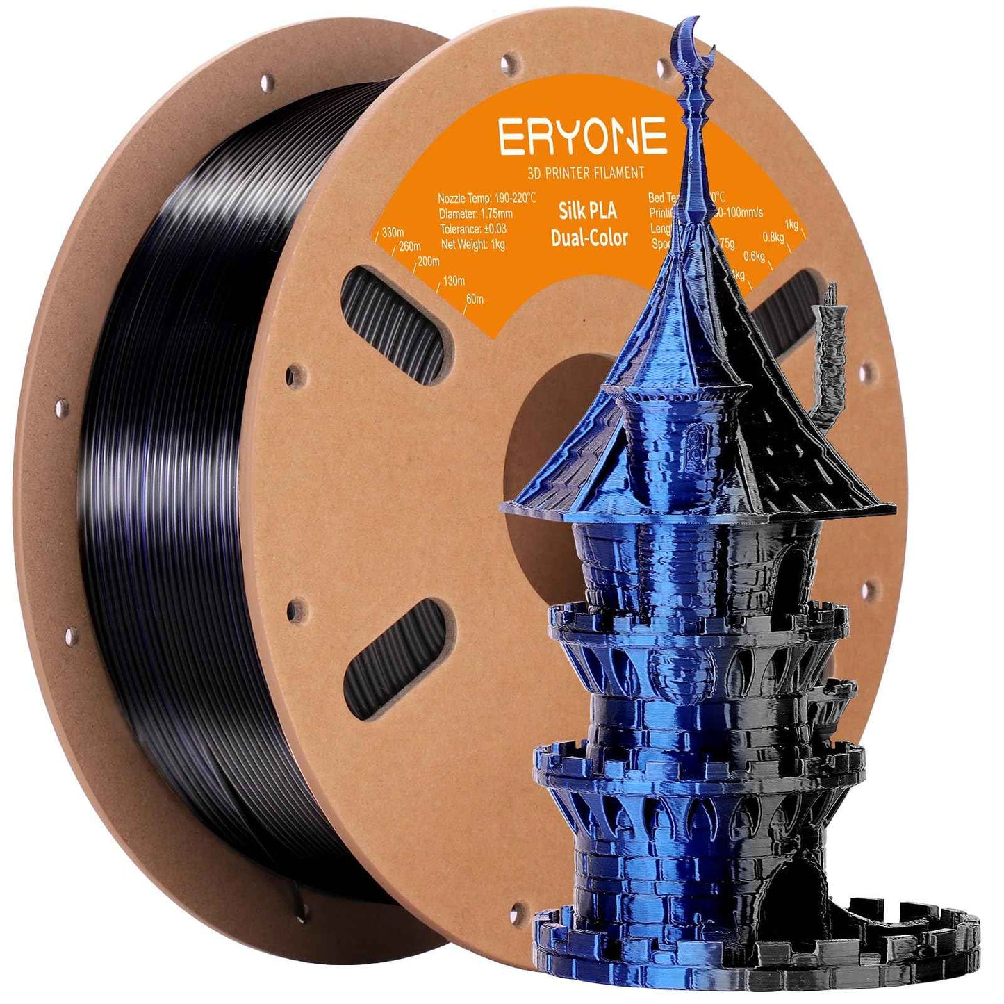ERYONE Silk Color PLA Filament 3D Printer 1.75mm +/- 0.03mm, Filament PLA Cardboard Spool