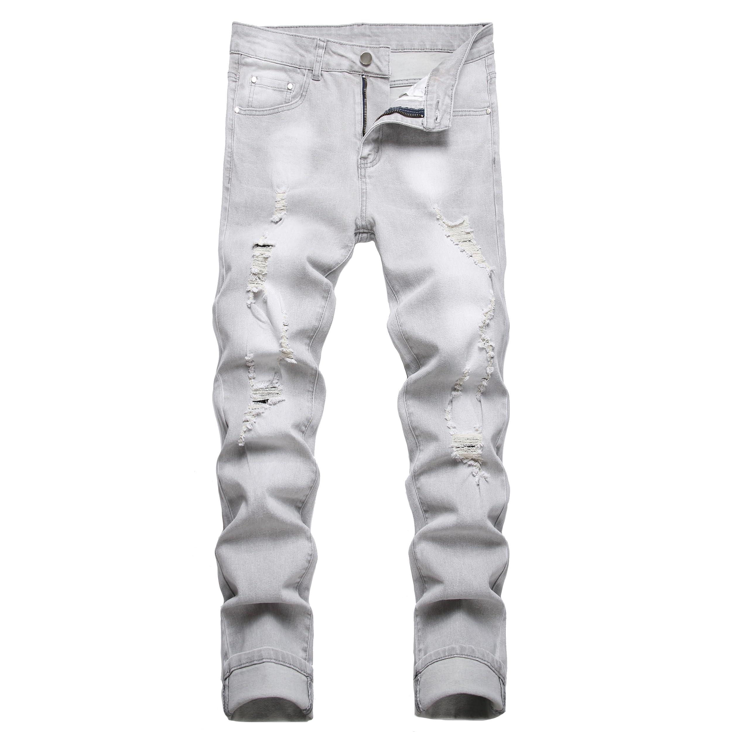 JUNBAOSS Men's Slim Fit Jeans Stretch Ripped Skinny Jeans for Men, Fashion Straight Leg Comfort Flex Waist Casual Pants