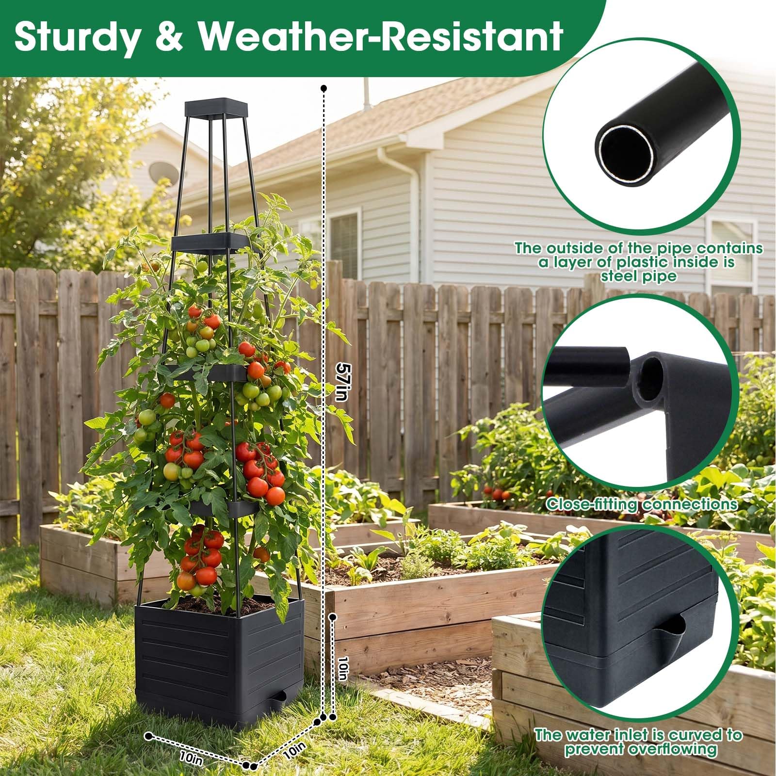 MQFORU Tomato Planter Boxes with Trellis, 57" Self-Watering Tomato Planter for Climbing Vegetable and Plants
