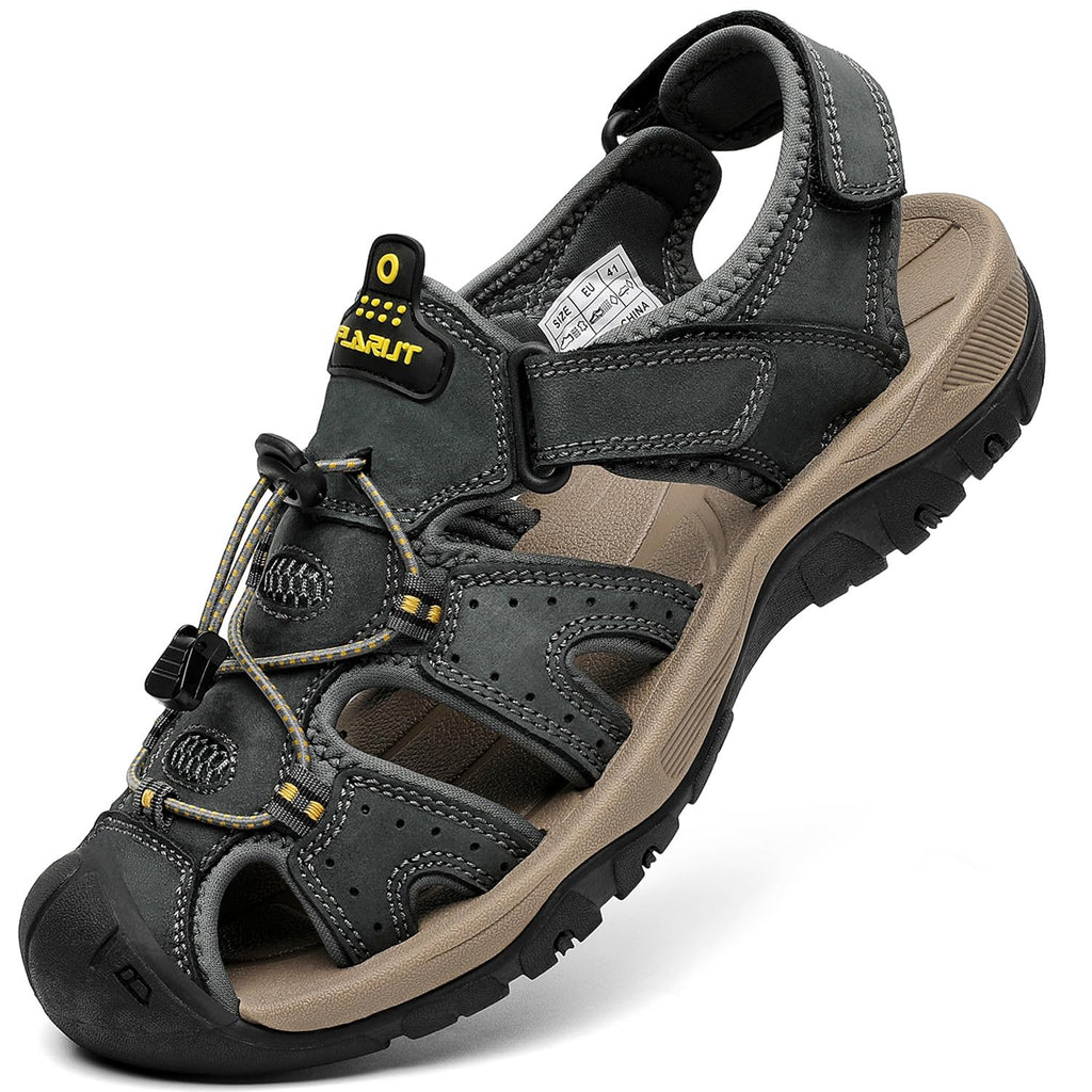 FLARUT Men's Sport Sandals Outdoor Hiking Sandals Closed Toe Leather Athletic Lightweight Trail Walking Casual Sandals Water Shoes